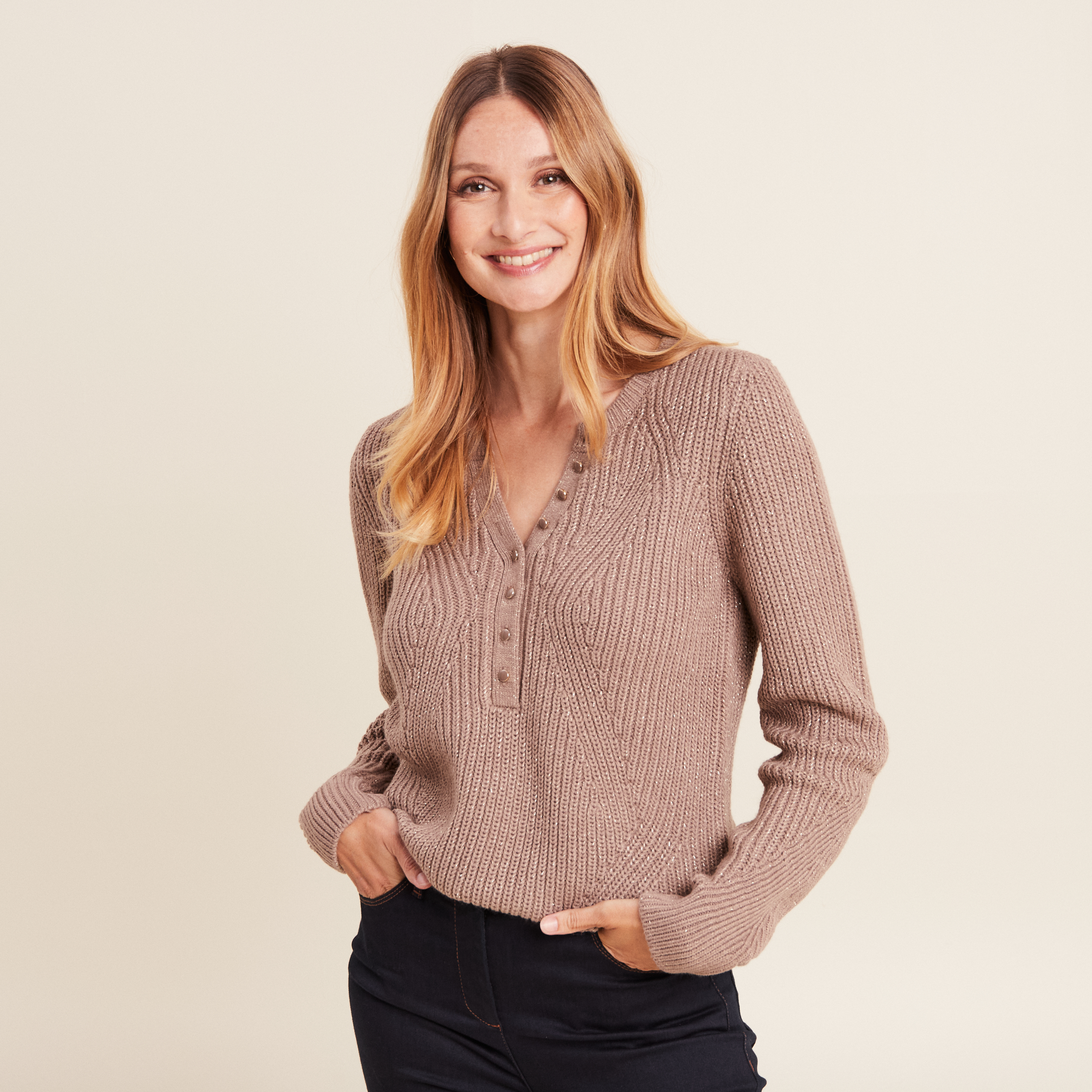 Pull Mode Breal Femme Pull Manches Longues Taupe Femme Bréal