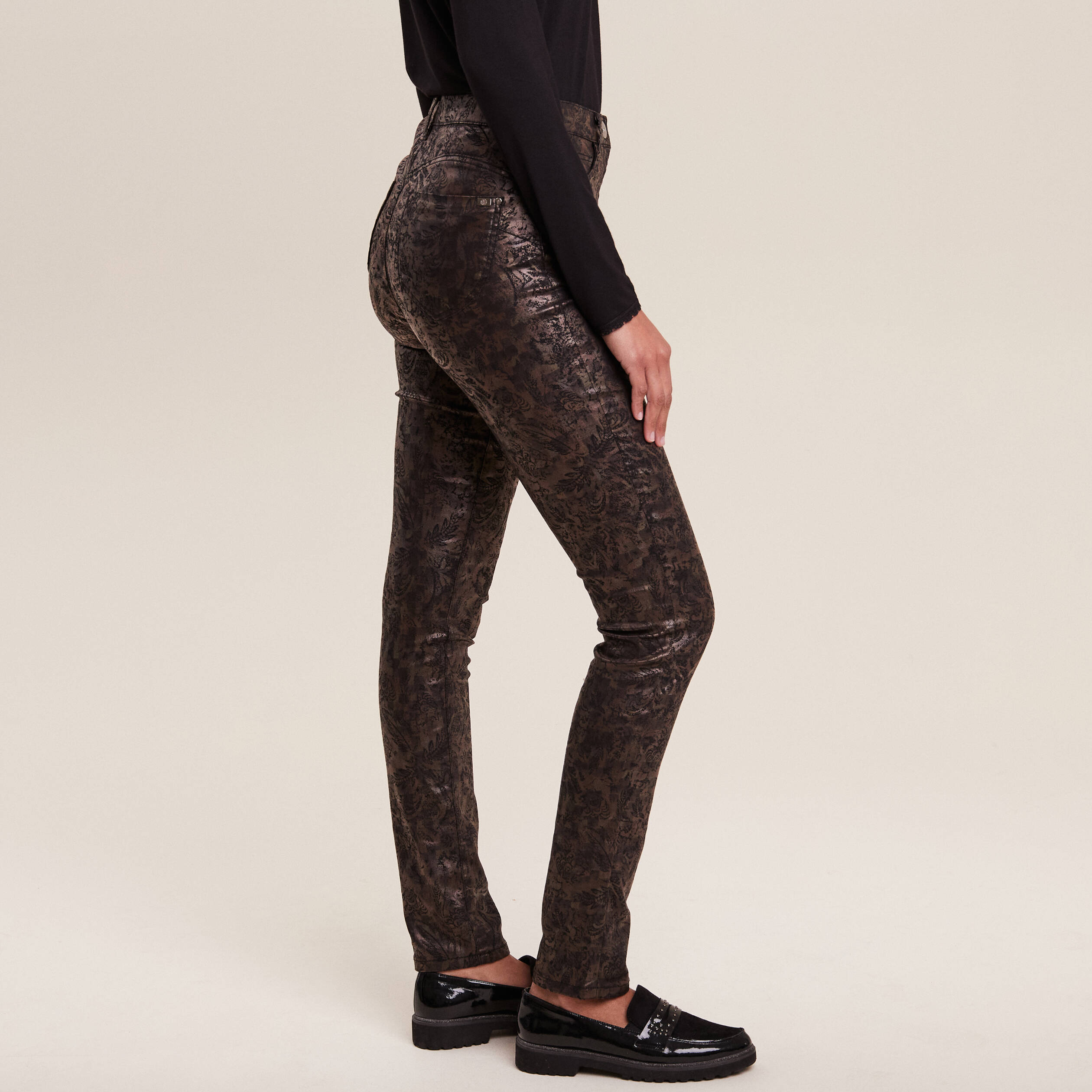 pantalon ajuste couleur bronze femme Pantalon ajusté couleur bronze femme