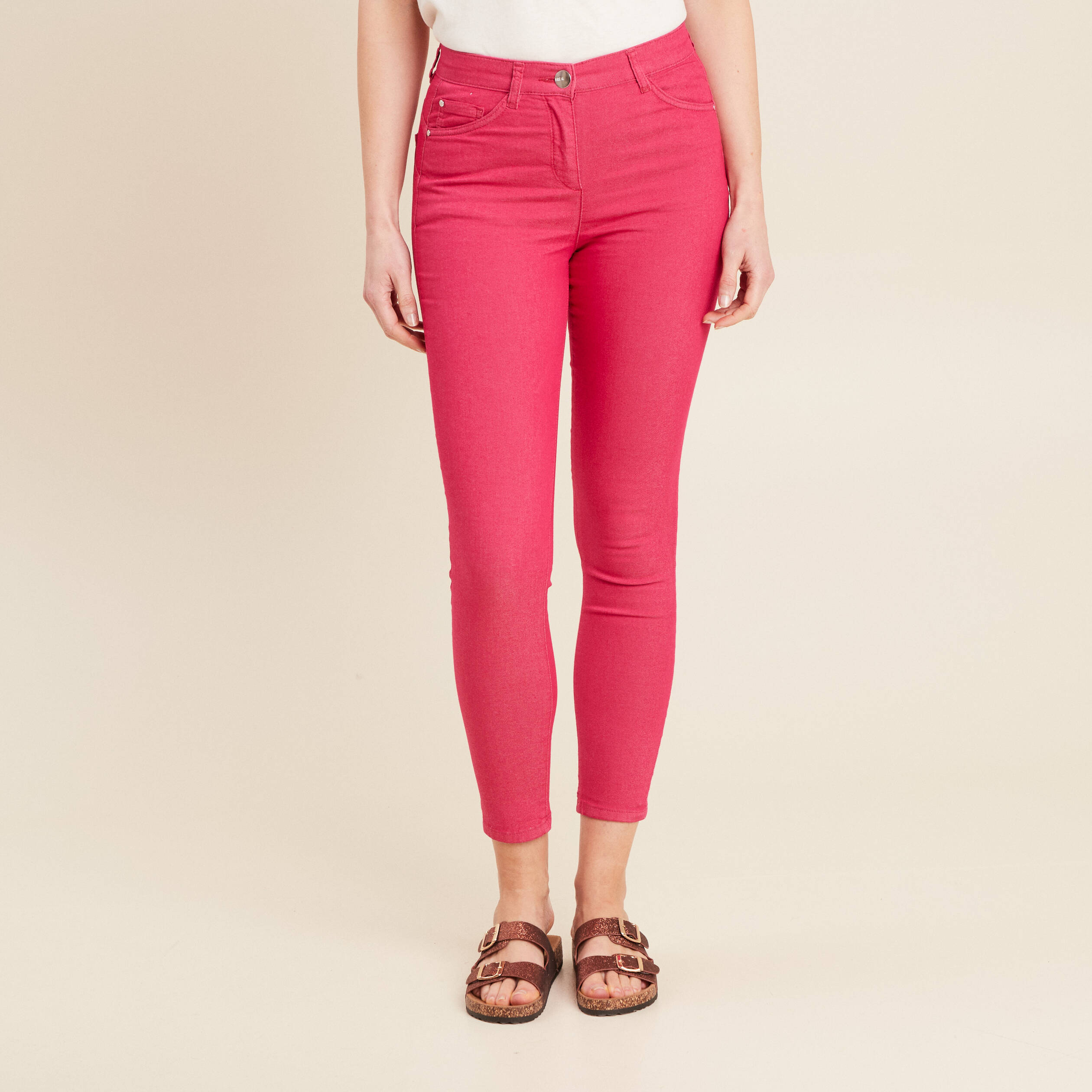 Pantalon léger taille standard 7/8ème rose fushia femme