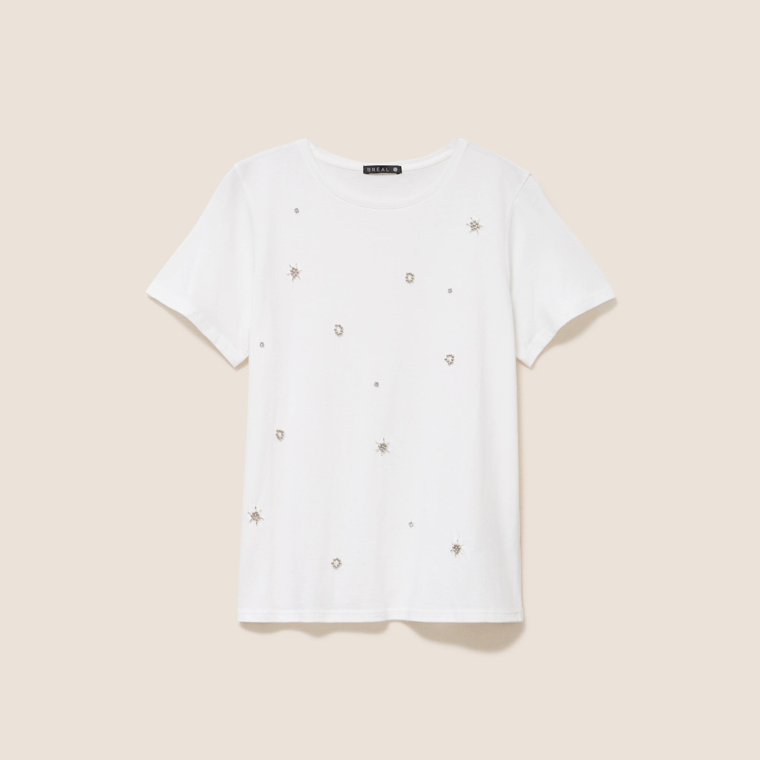T-shirt d&eacute;tails bijout&eacute;s blanc femme