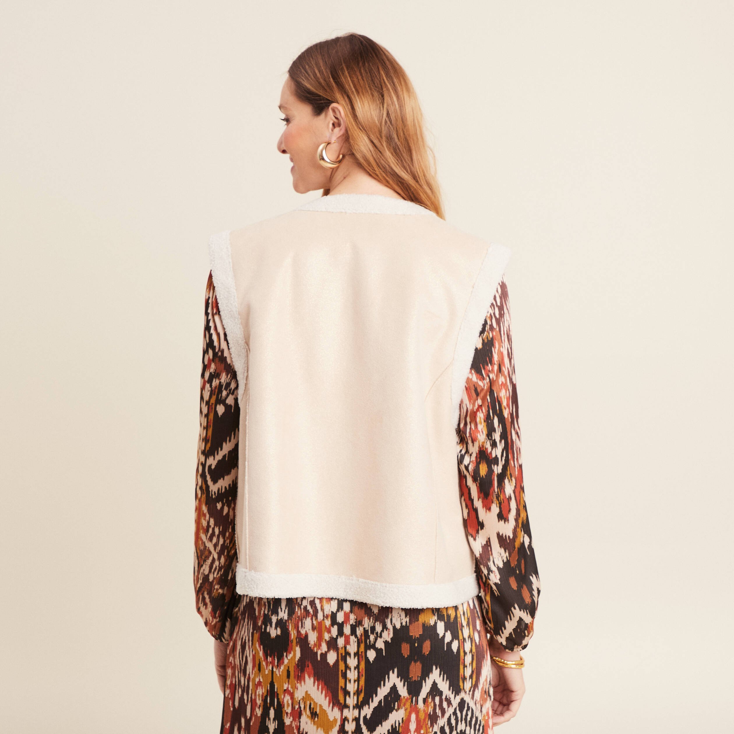 gilet reversible laine mouton beige femme Gilet réversible laine mouton beige femme