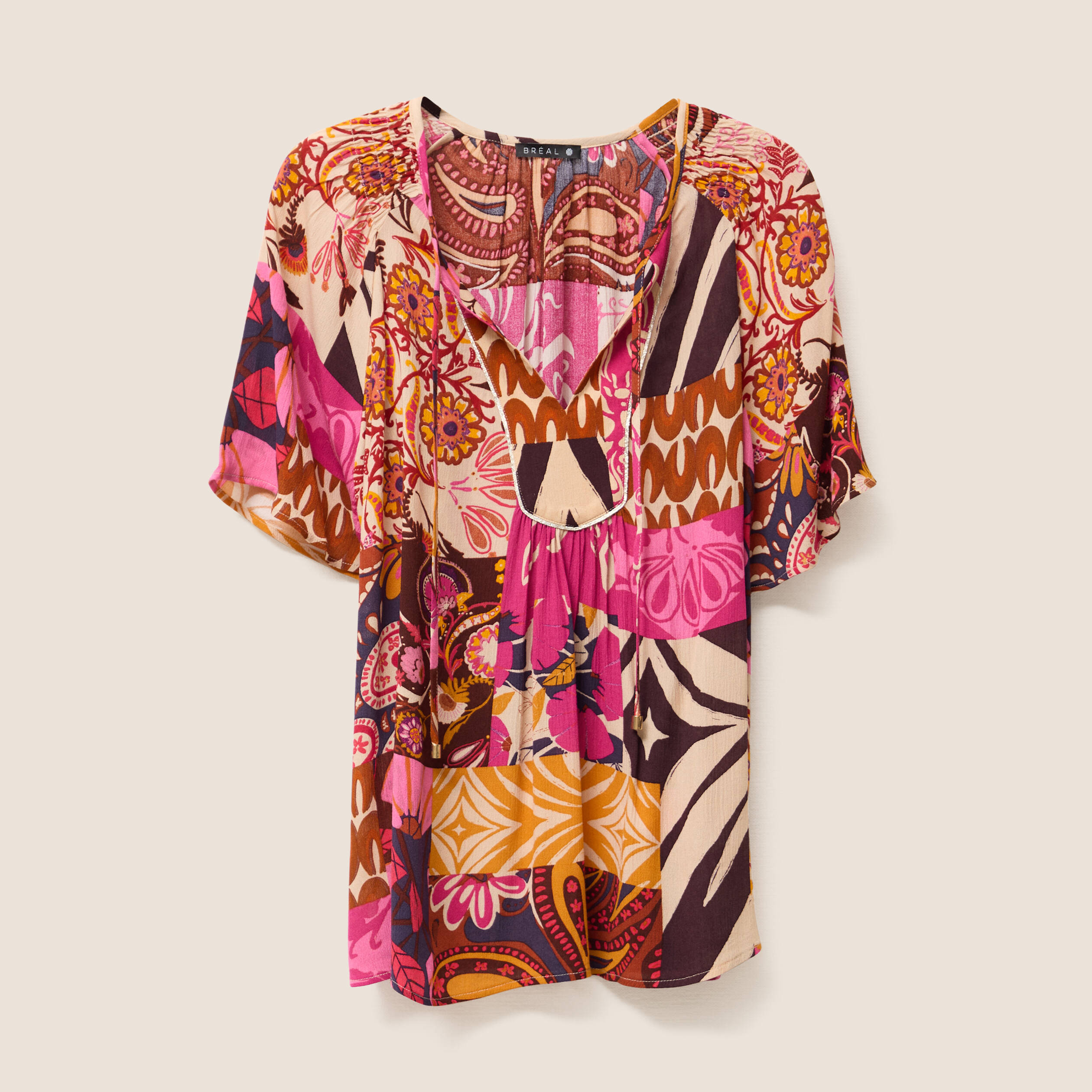 blouse ample crepe col tunisien rose femme blouse ample crêpe col tunisien rose femme