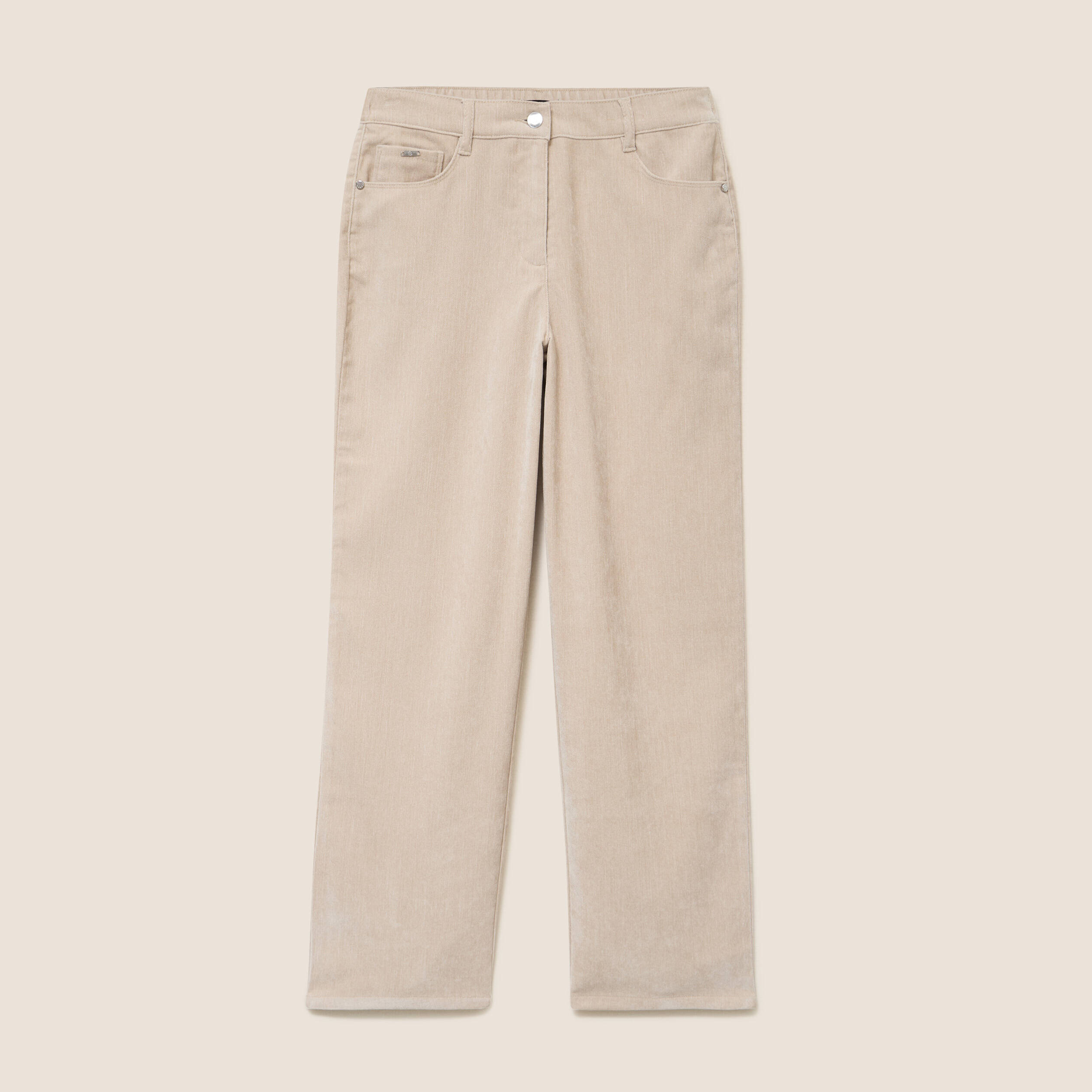 Jean taille haute en velours sable femme