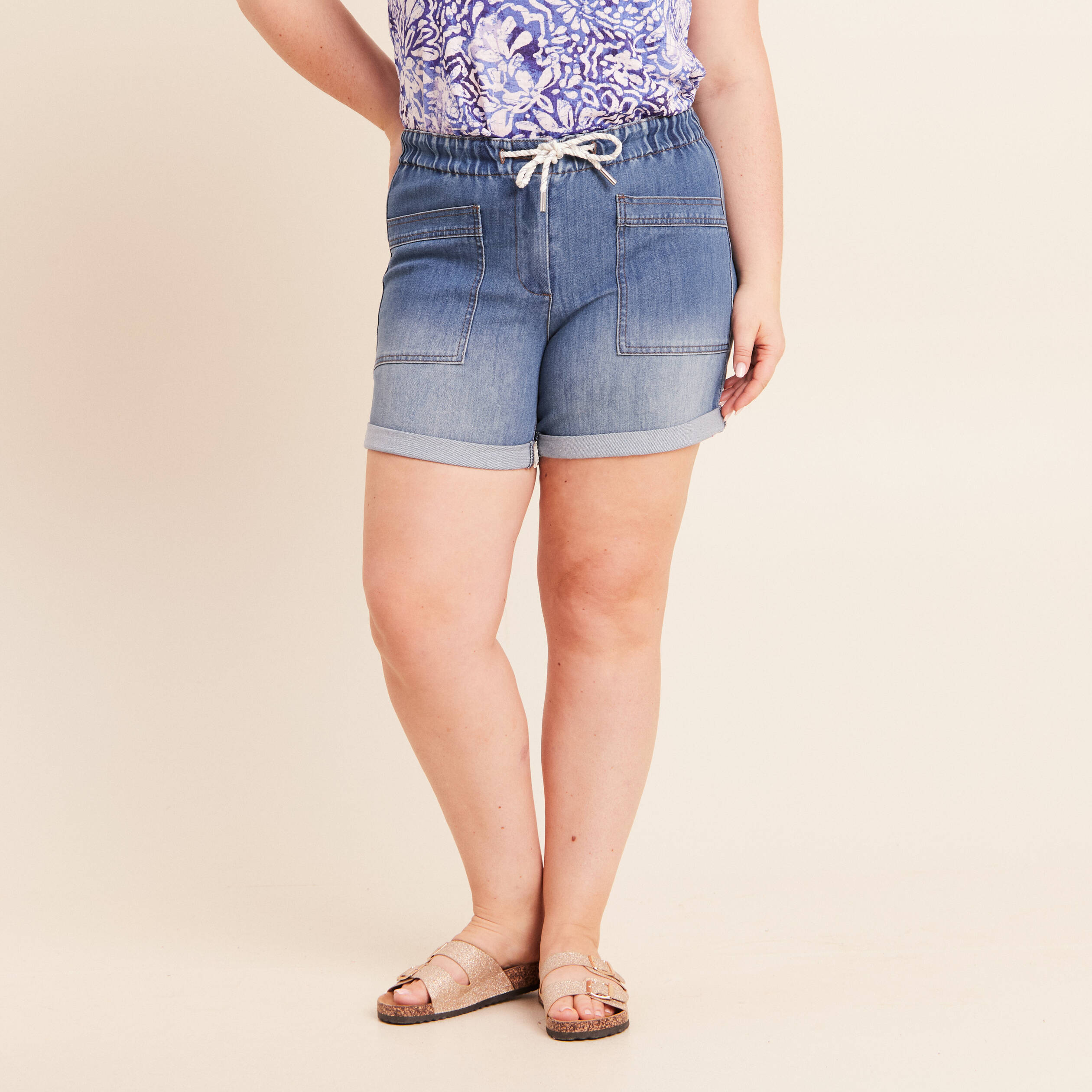 Short relax en jean denim stone femme