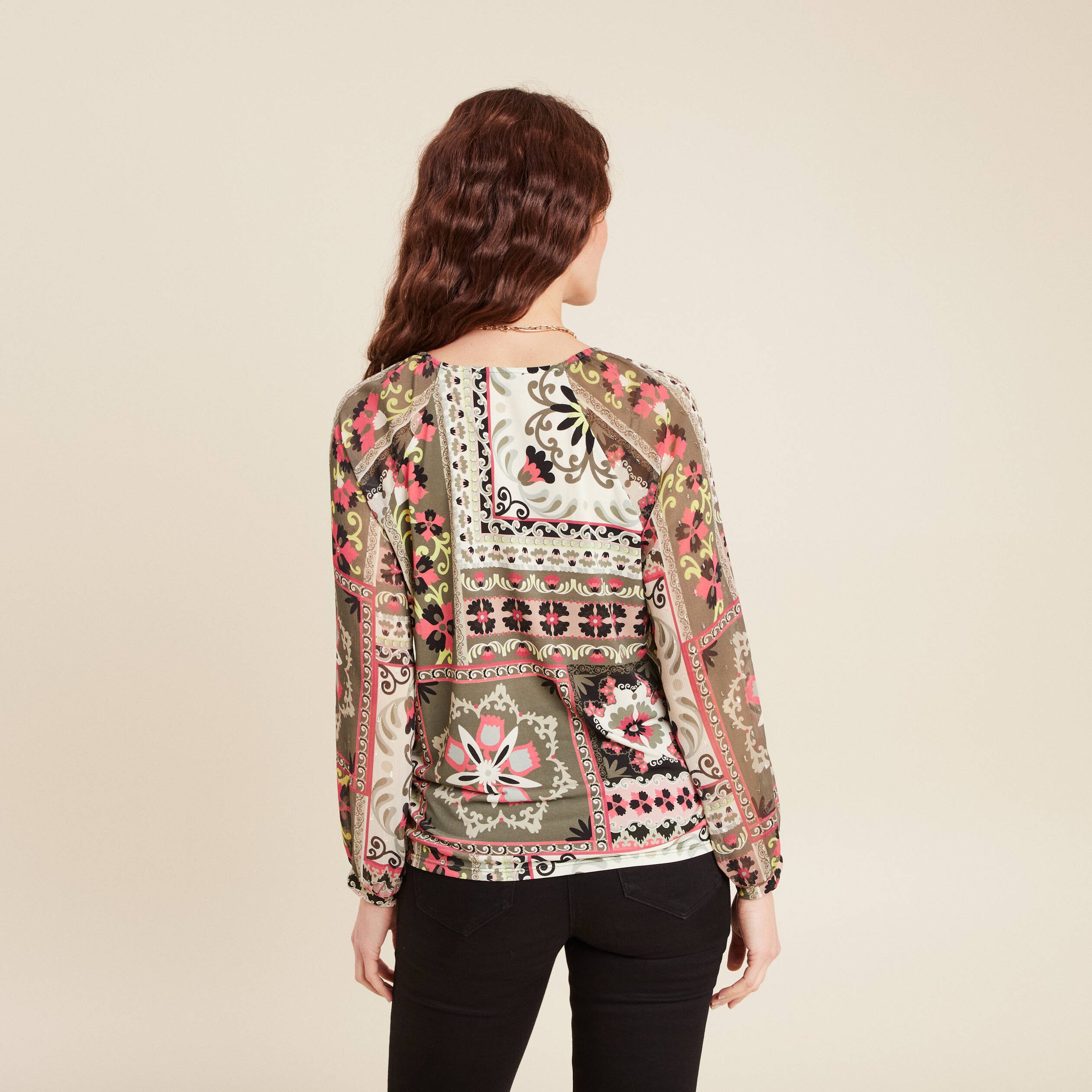 T-shirt manches 3/4 multicolore femme