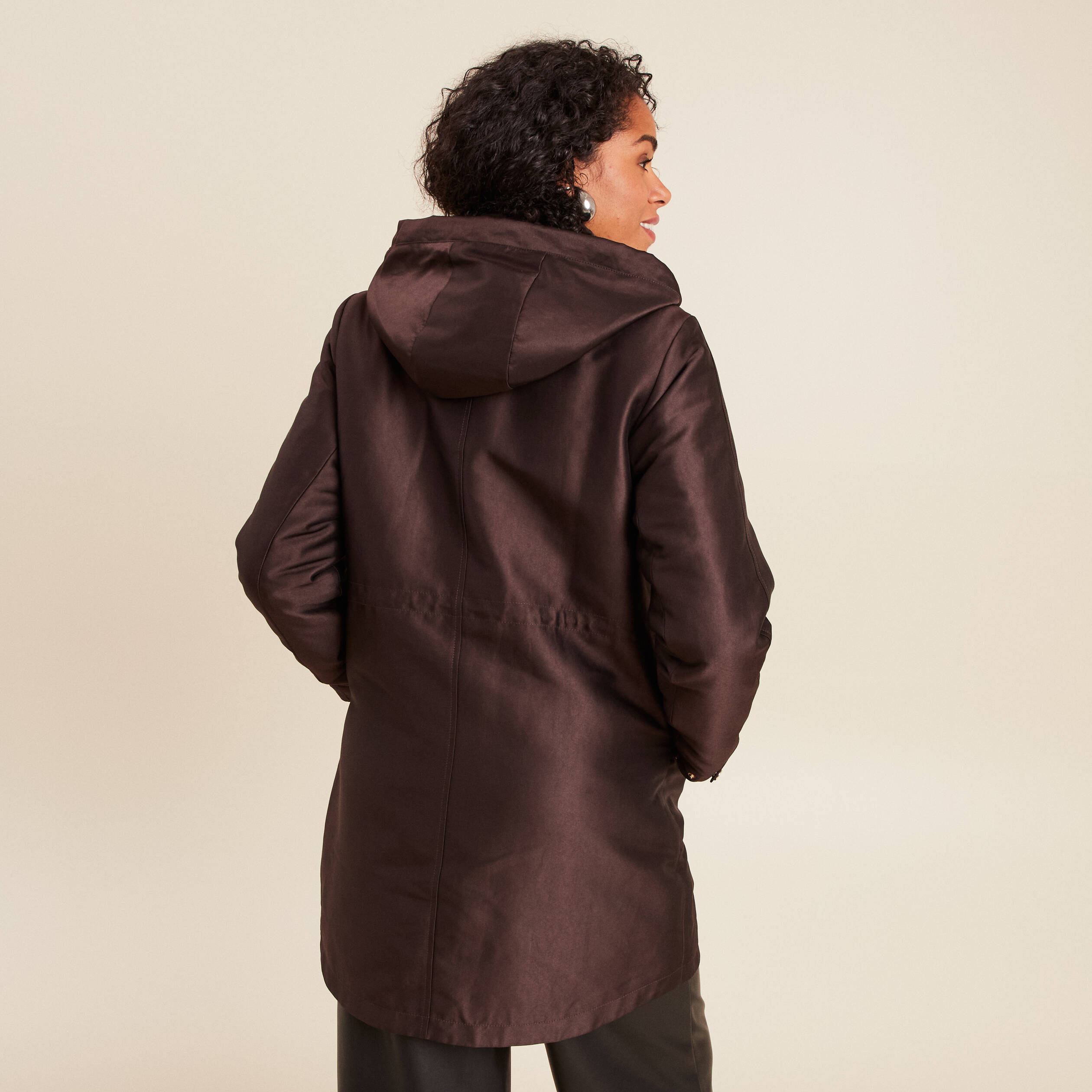 Parka cintr&eacute;e 4 en 1 avec capuche marron fonc&eacute; femme