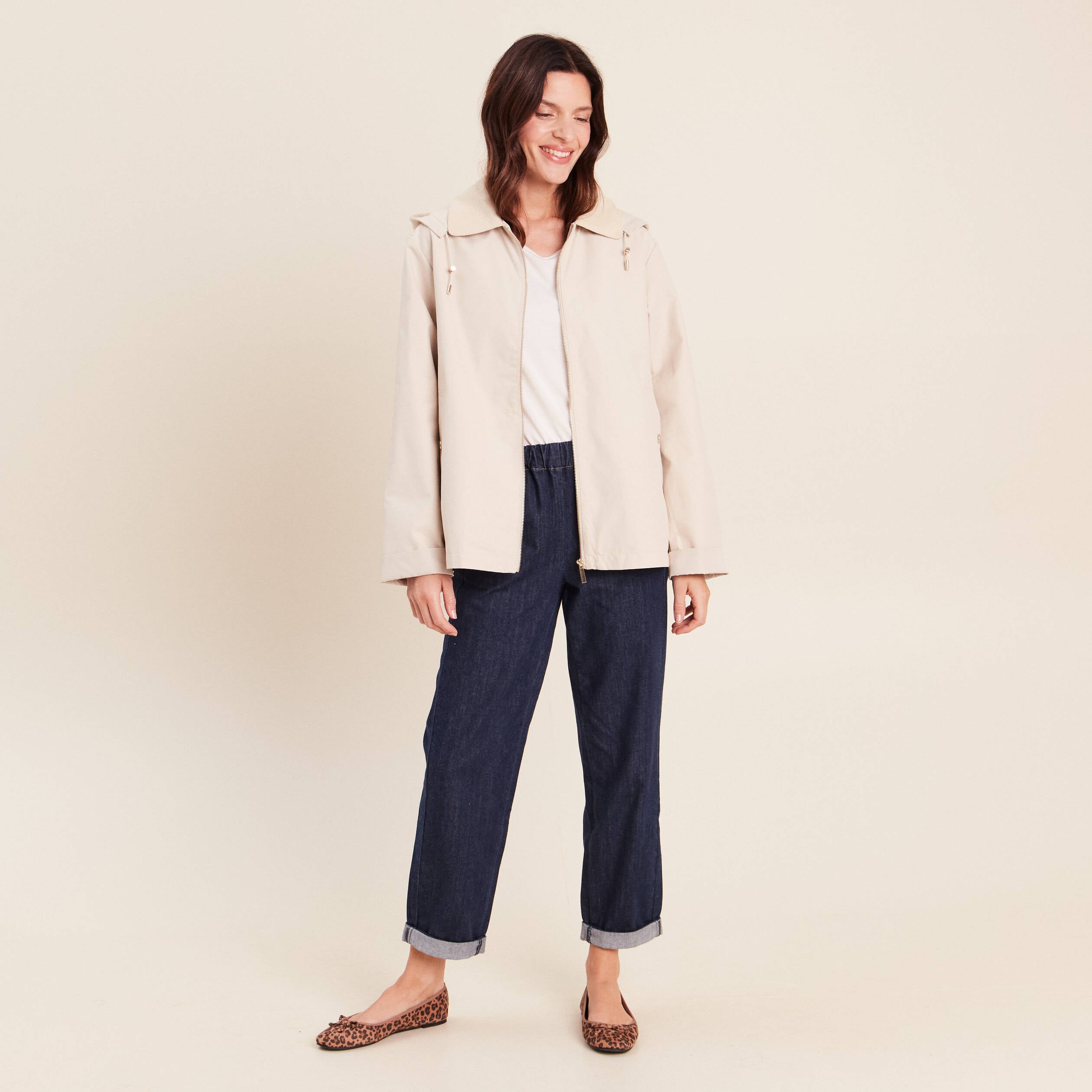 Parka ample courte manches longues sable femme