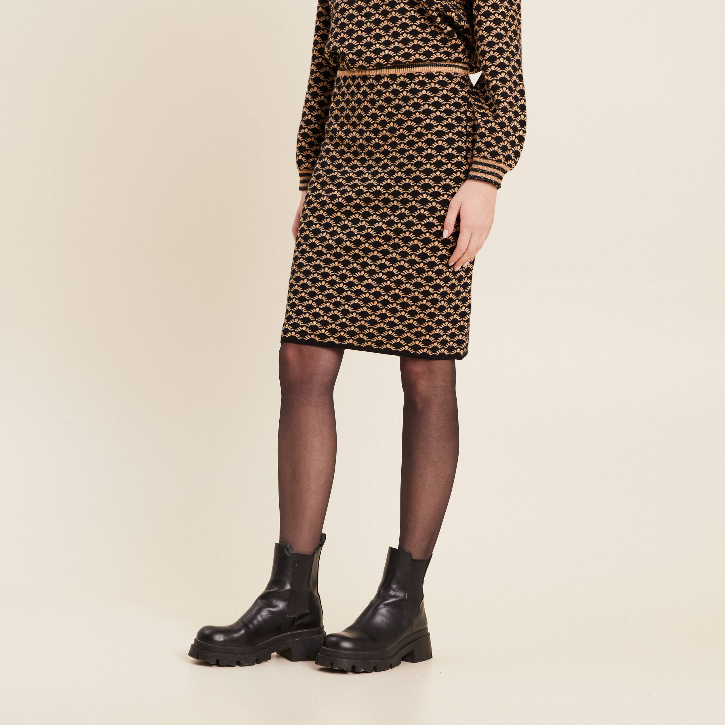 Jupe tricot ajustée noir femme