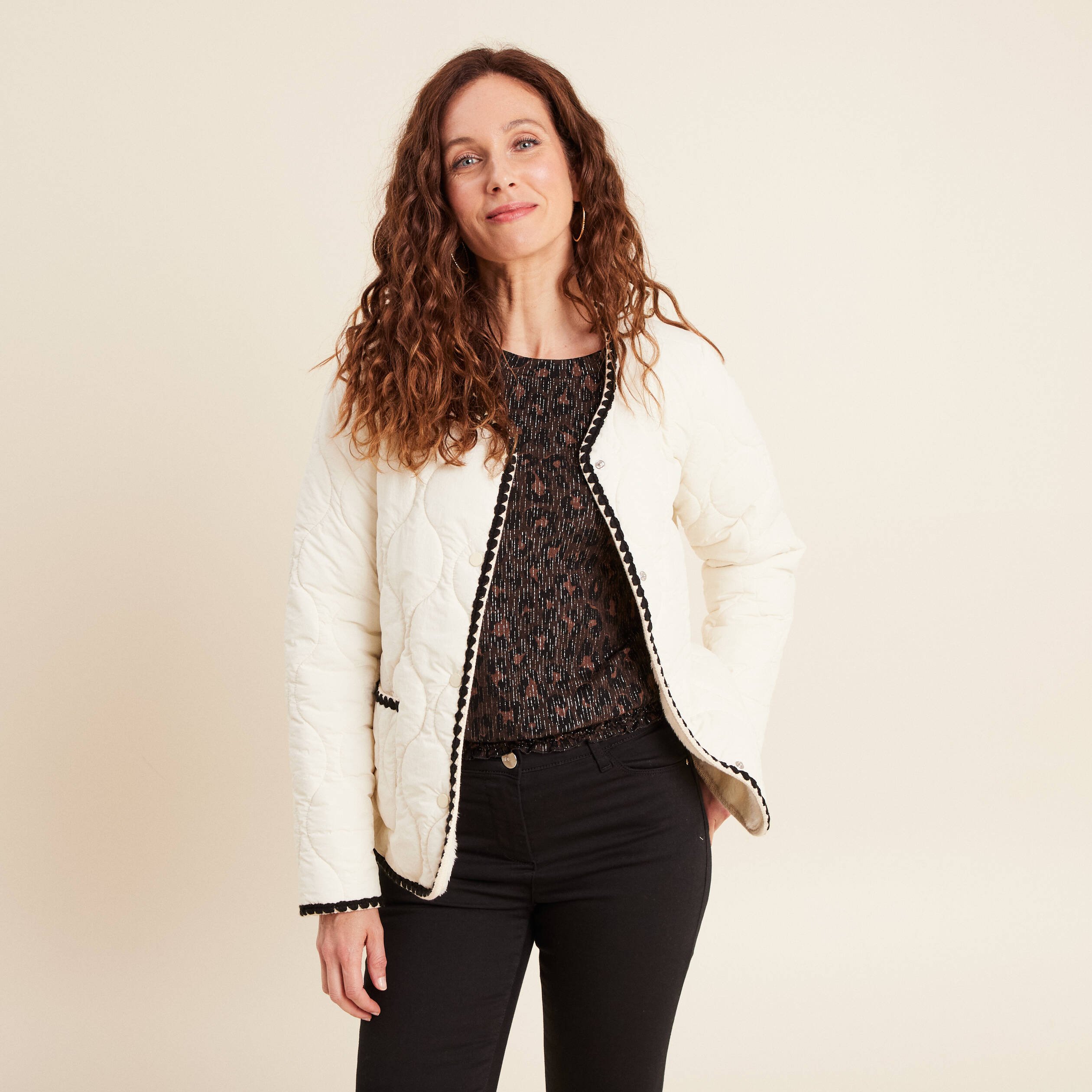 Doudoune sans col doublée ecru femme