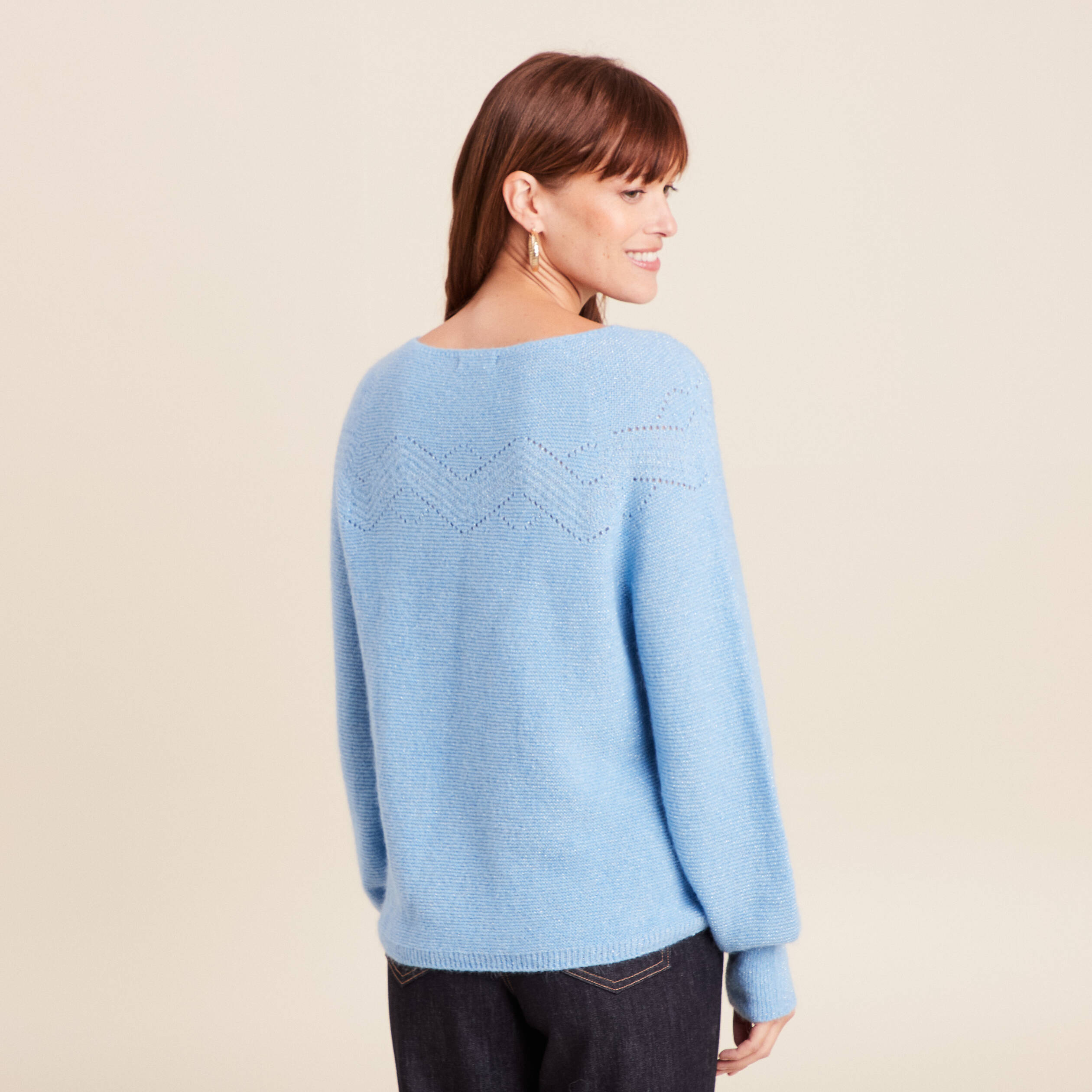 Pull confectionn&eacute; en France bleu ciel femme