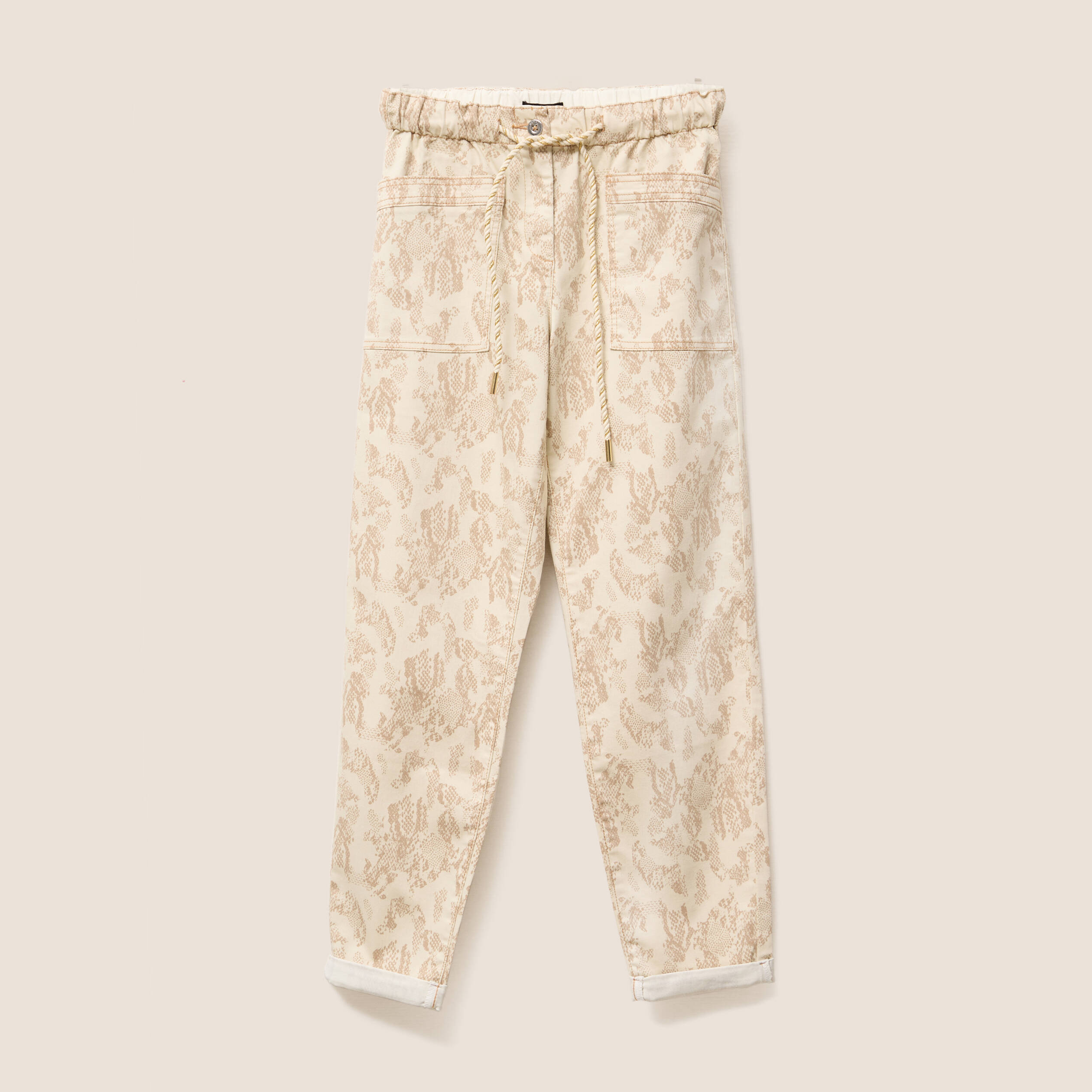 Pantalon paperbag 7/8ème beige femme