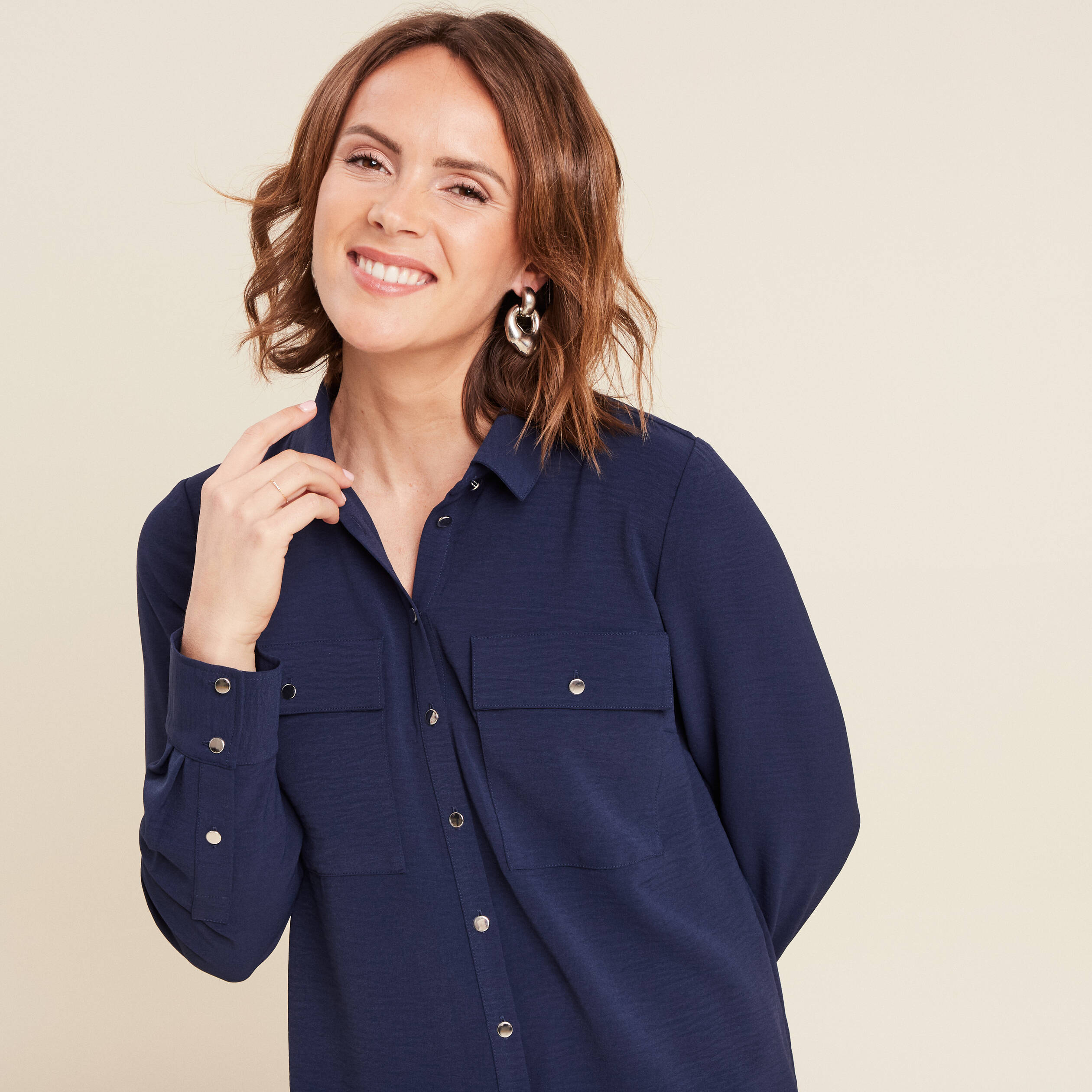 Chemise Manches Longues Bleu Marine Femme Br al