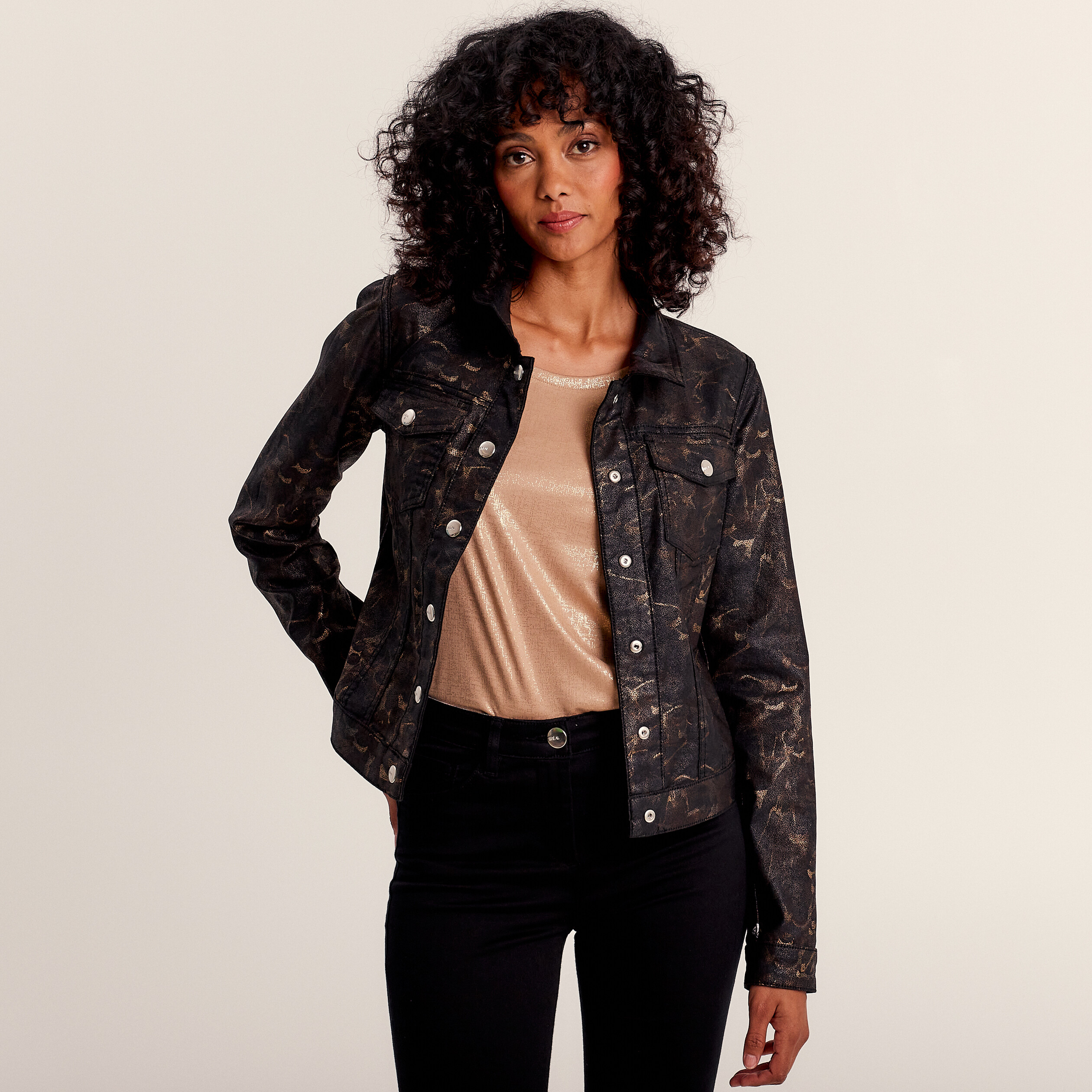 Veste droite réversible couleur bronze femme