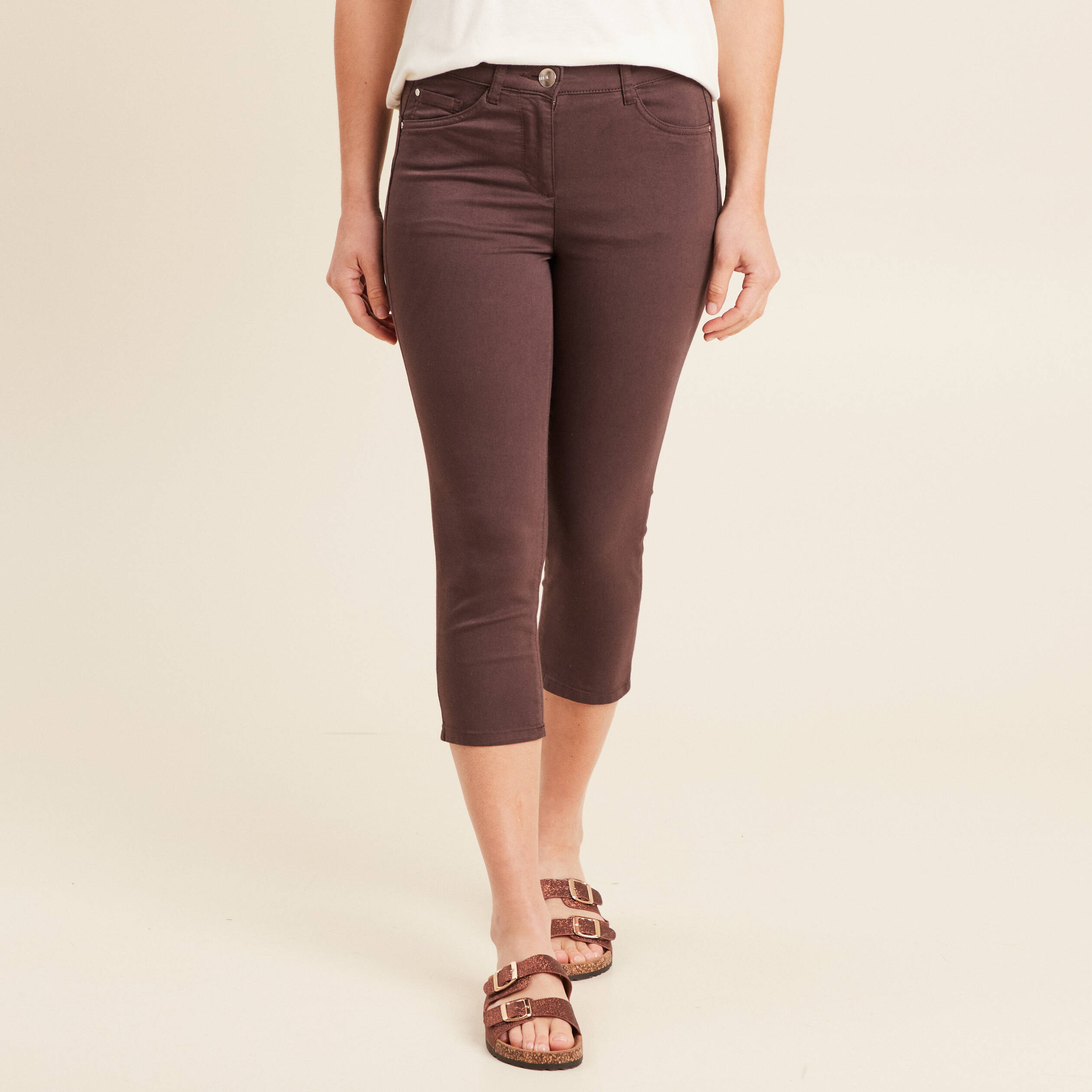 Pantacourt magique Le L&eacute;ger coupe droite marron femme