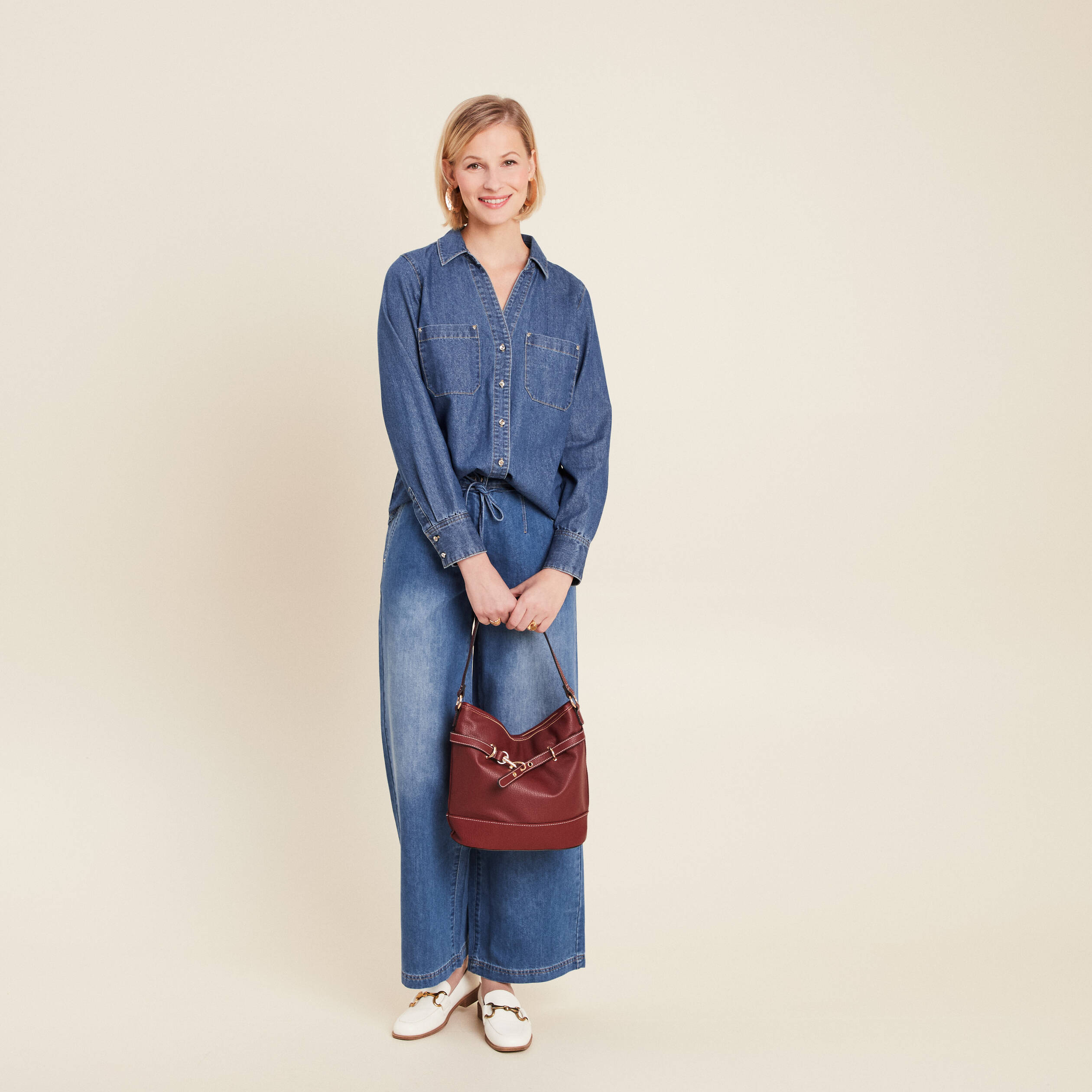 Chemise manches longues jean denim stone femme