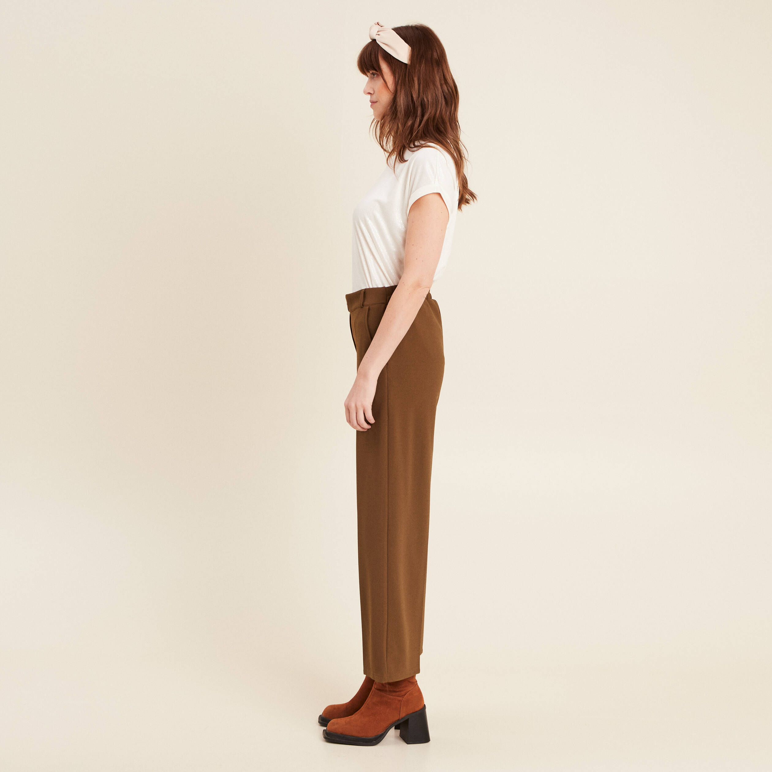 pantalon large pinces marron femme Pantalon large pinces marron femme