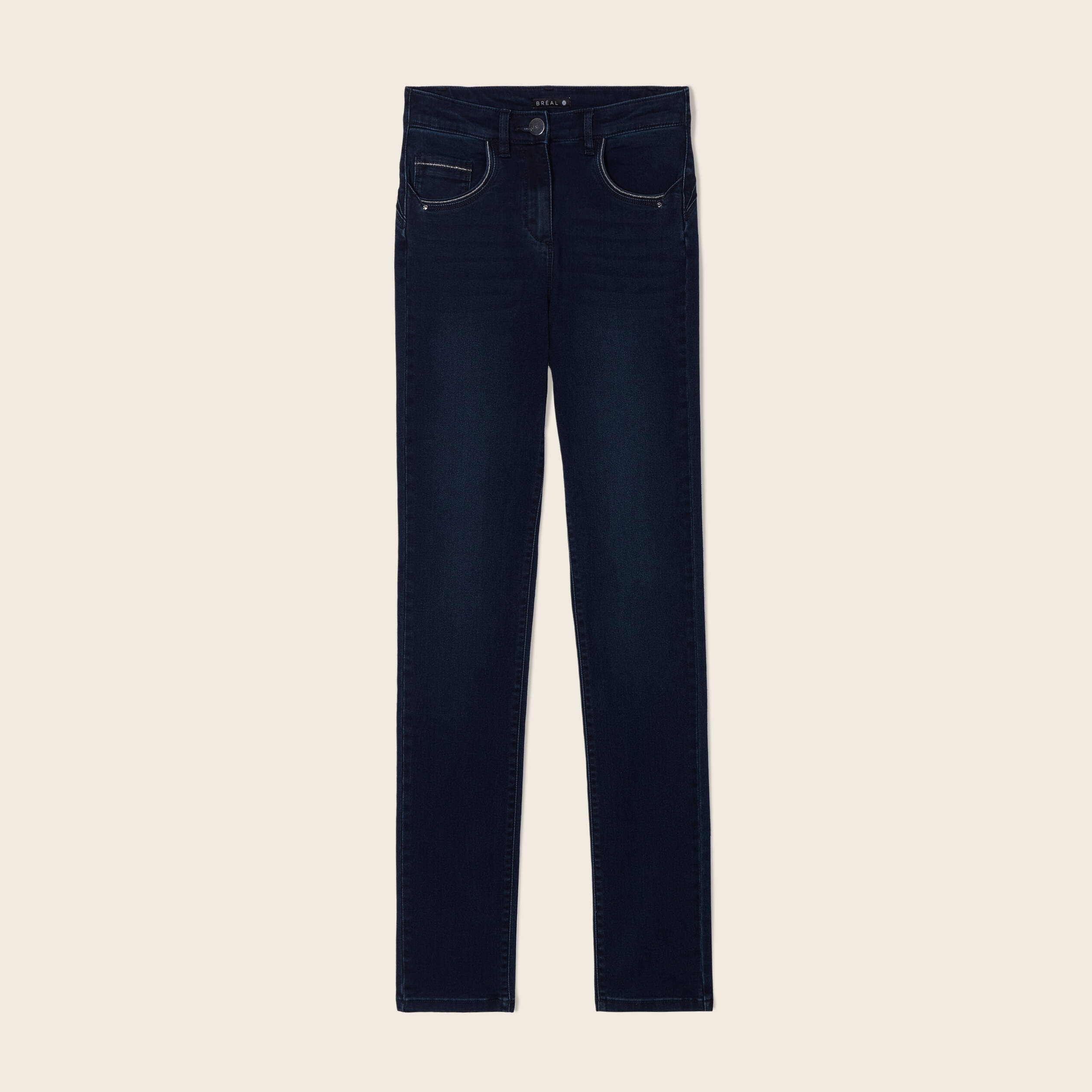 Jean ajusté taille haute denim brut femme