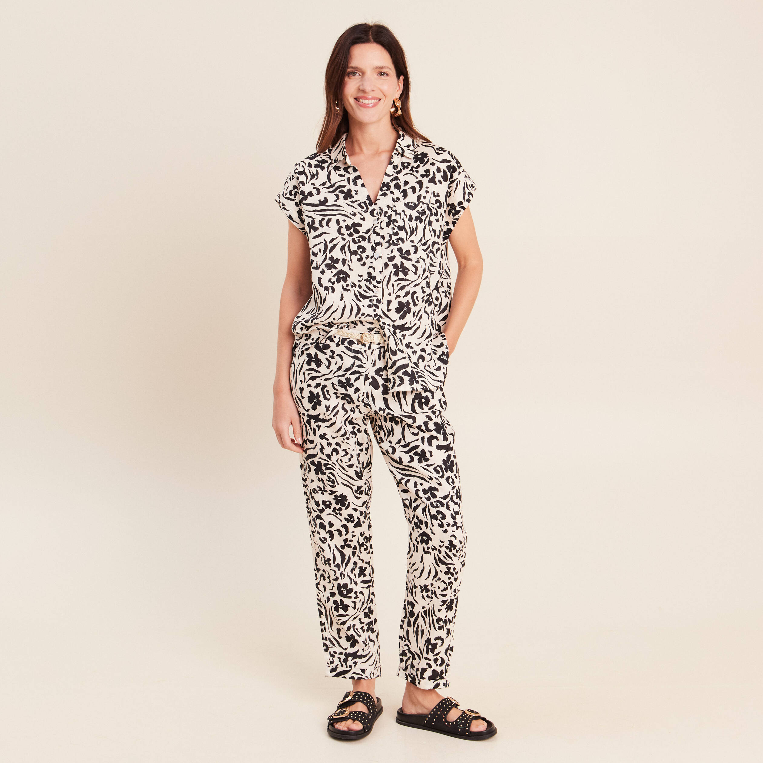 Pantalon coupe chino en lin blanc femme