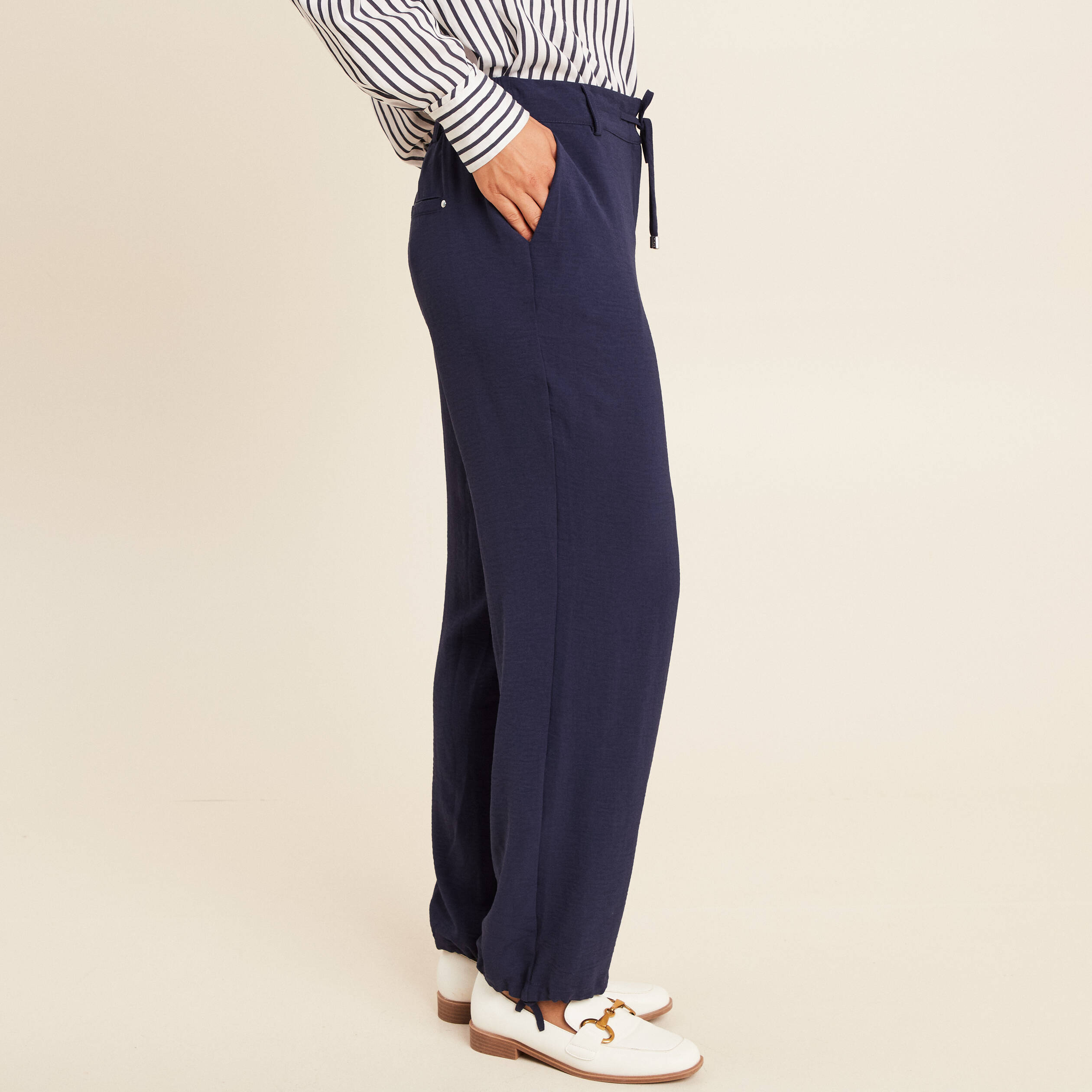 Pantalon large taille standard bleu foncé femme