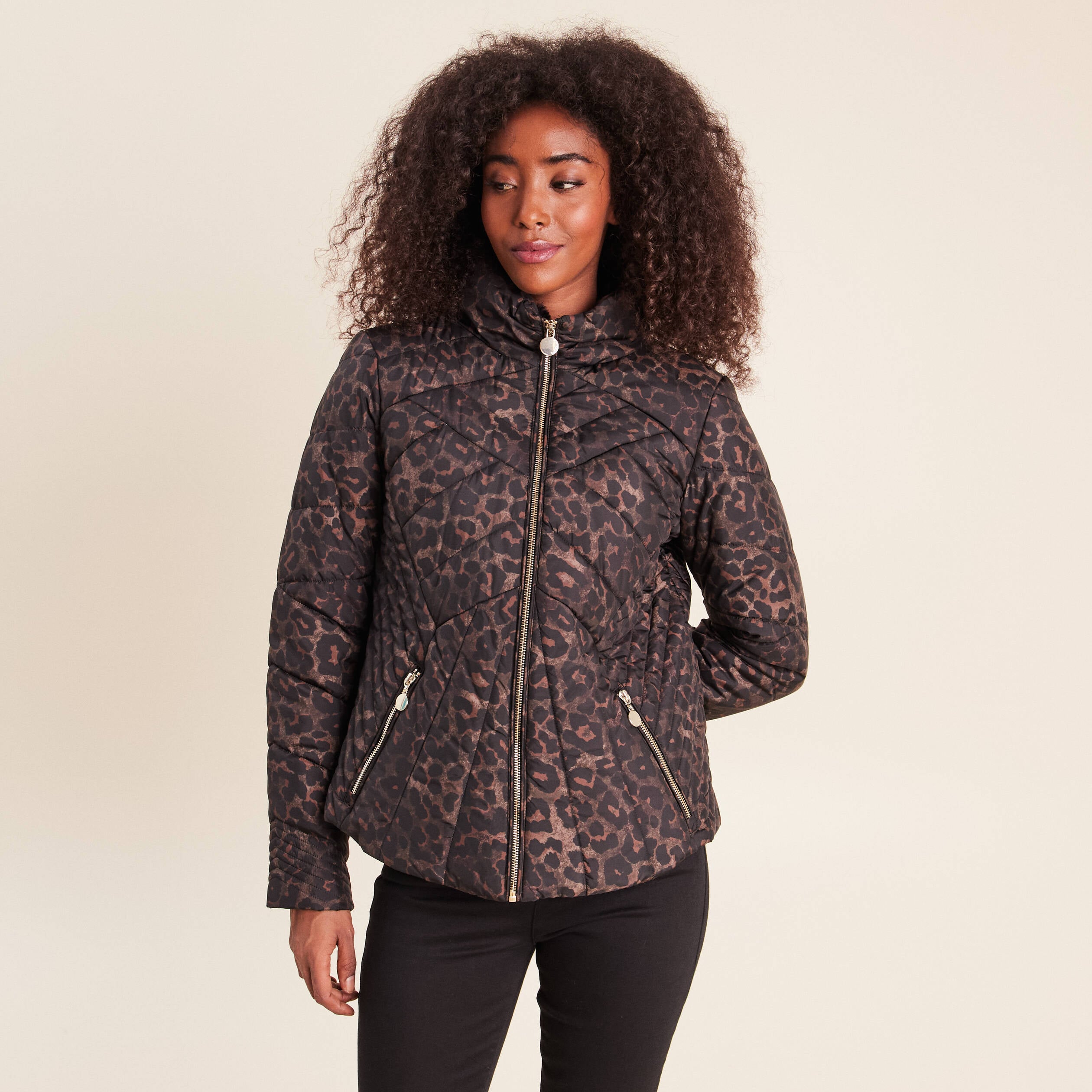 Doudoune d&eacute;perlante droite zipp&eacute;e marron femme