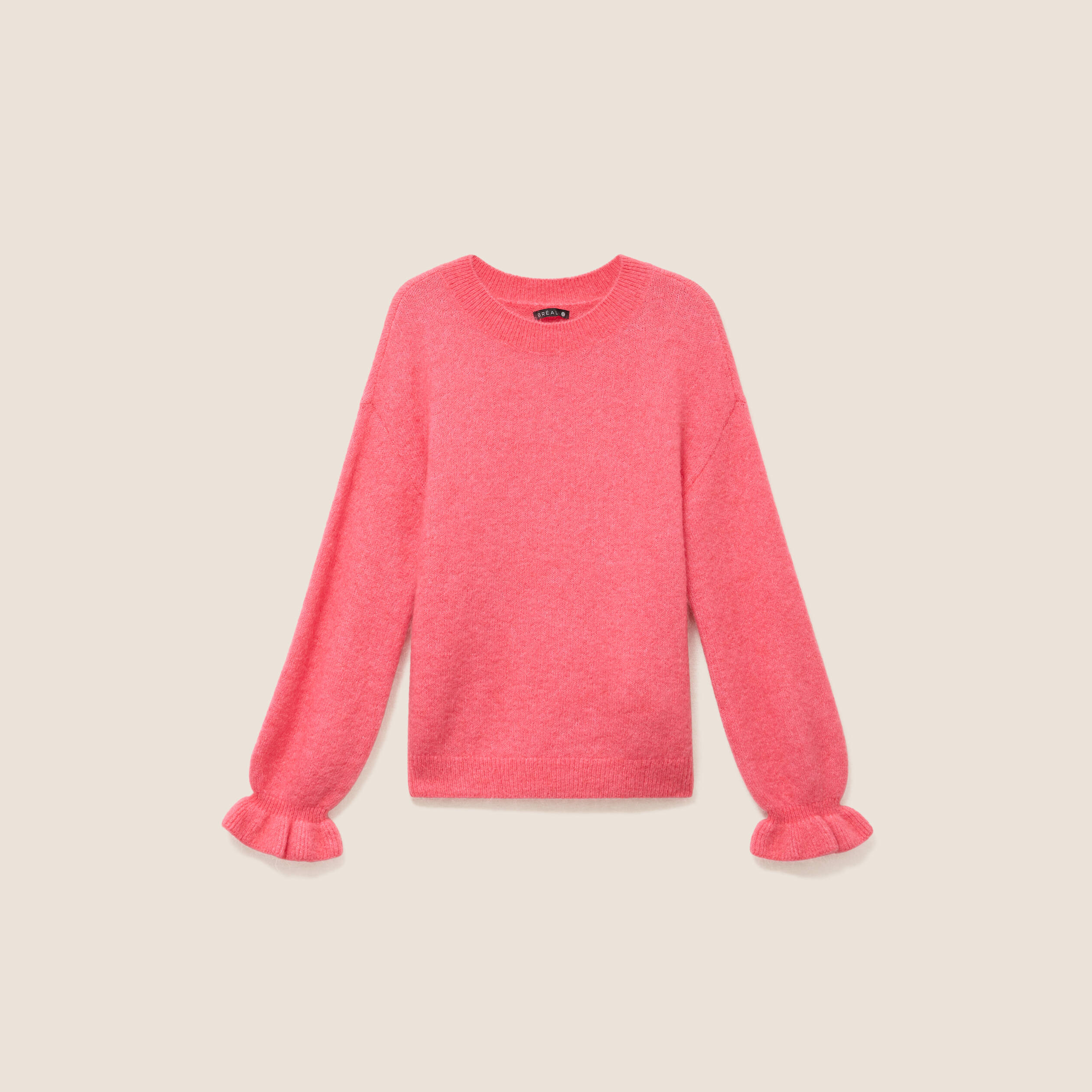 Pull col rond rose framboise femme
