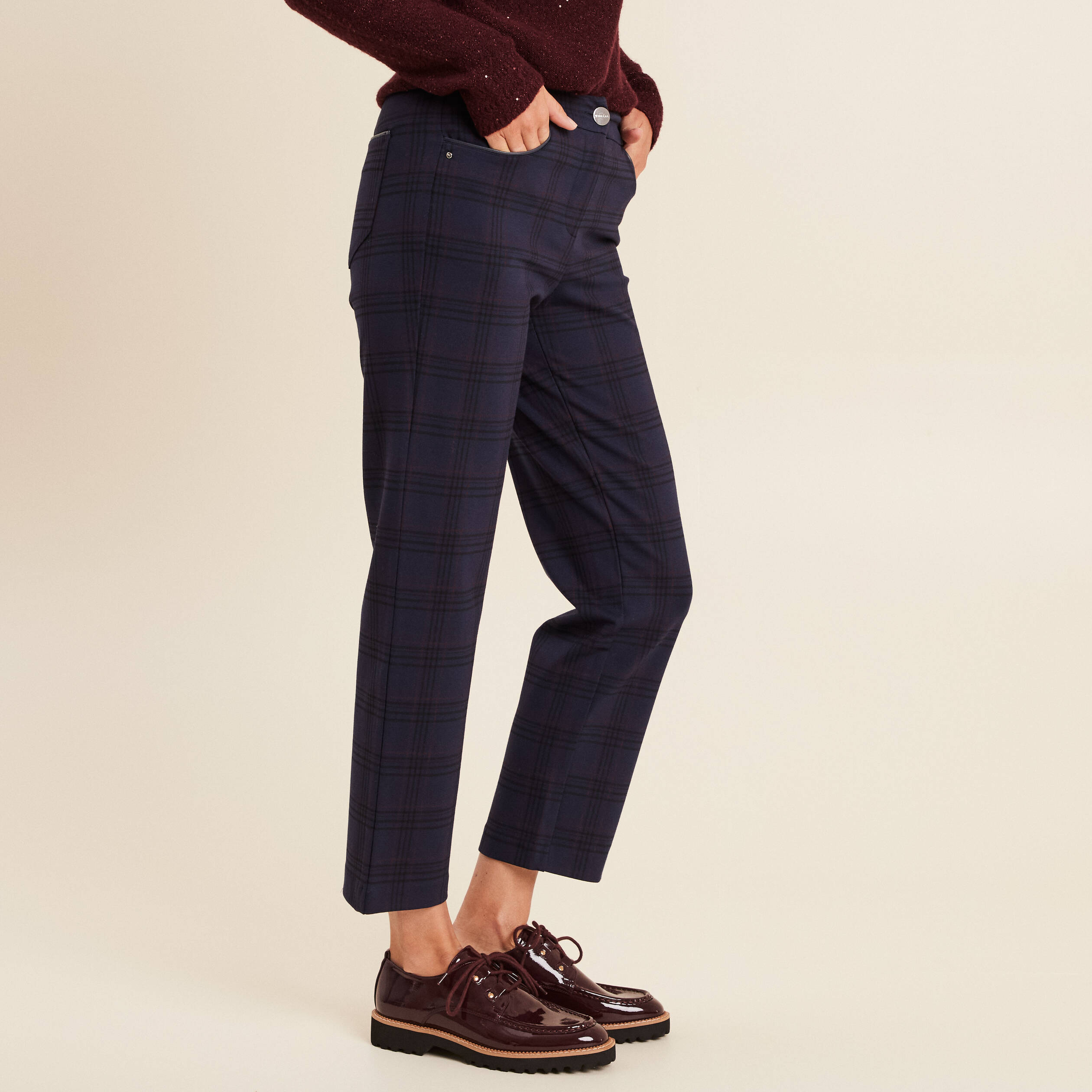 Pantalon droit bleu marine femme