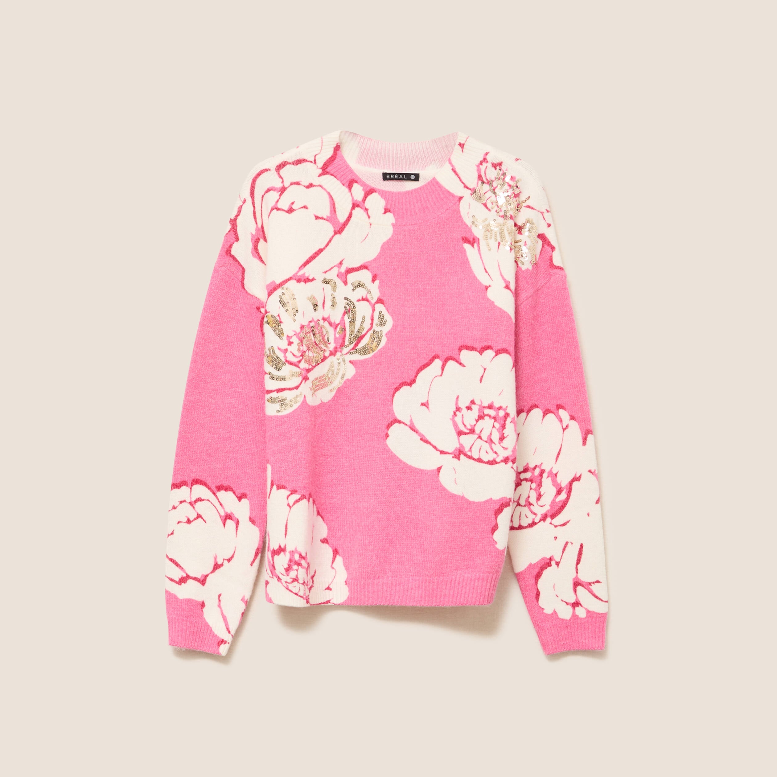 Pull col rond rose femme