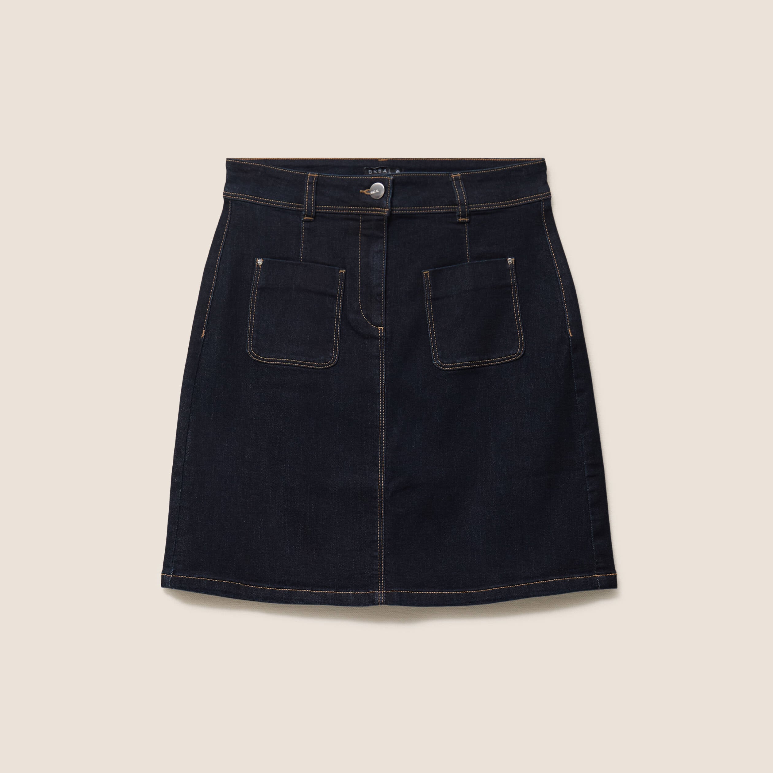 Jupe courte trap&egrave;ze en jean denim brut femme