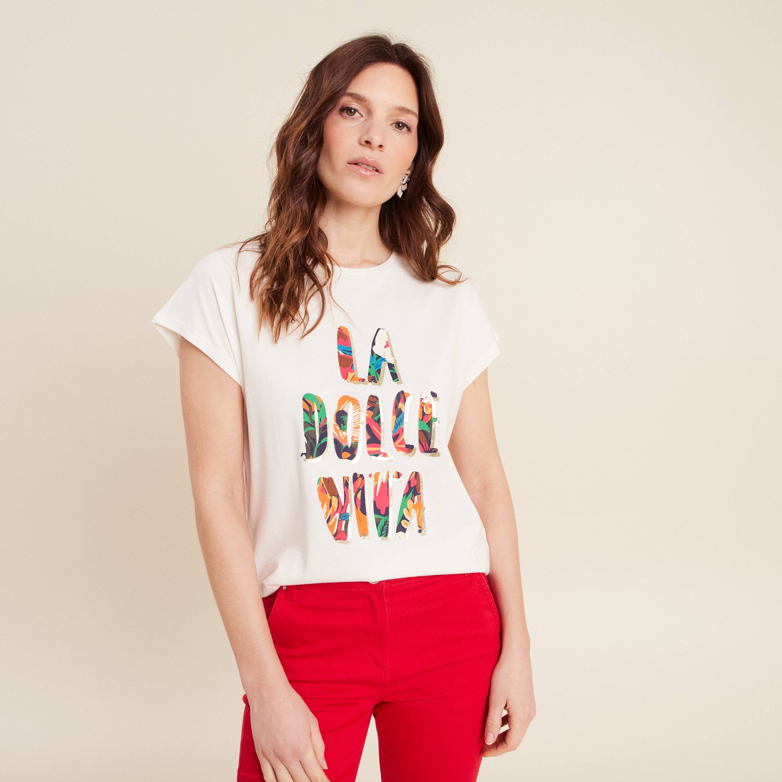 T-shirt manches courtes ecru femme
