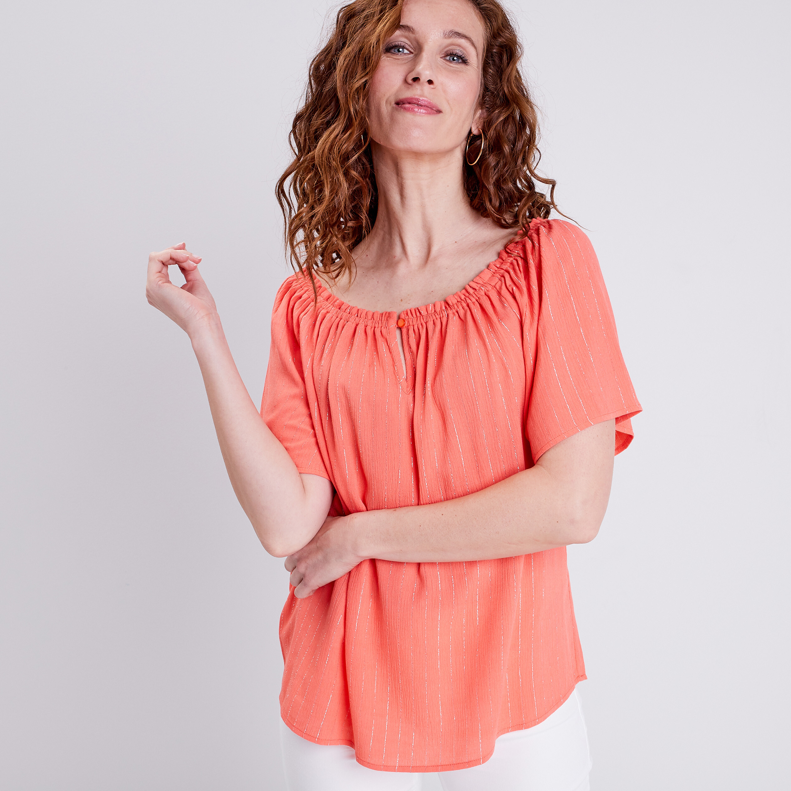 Blouse manches courtes orange clair femme