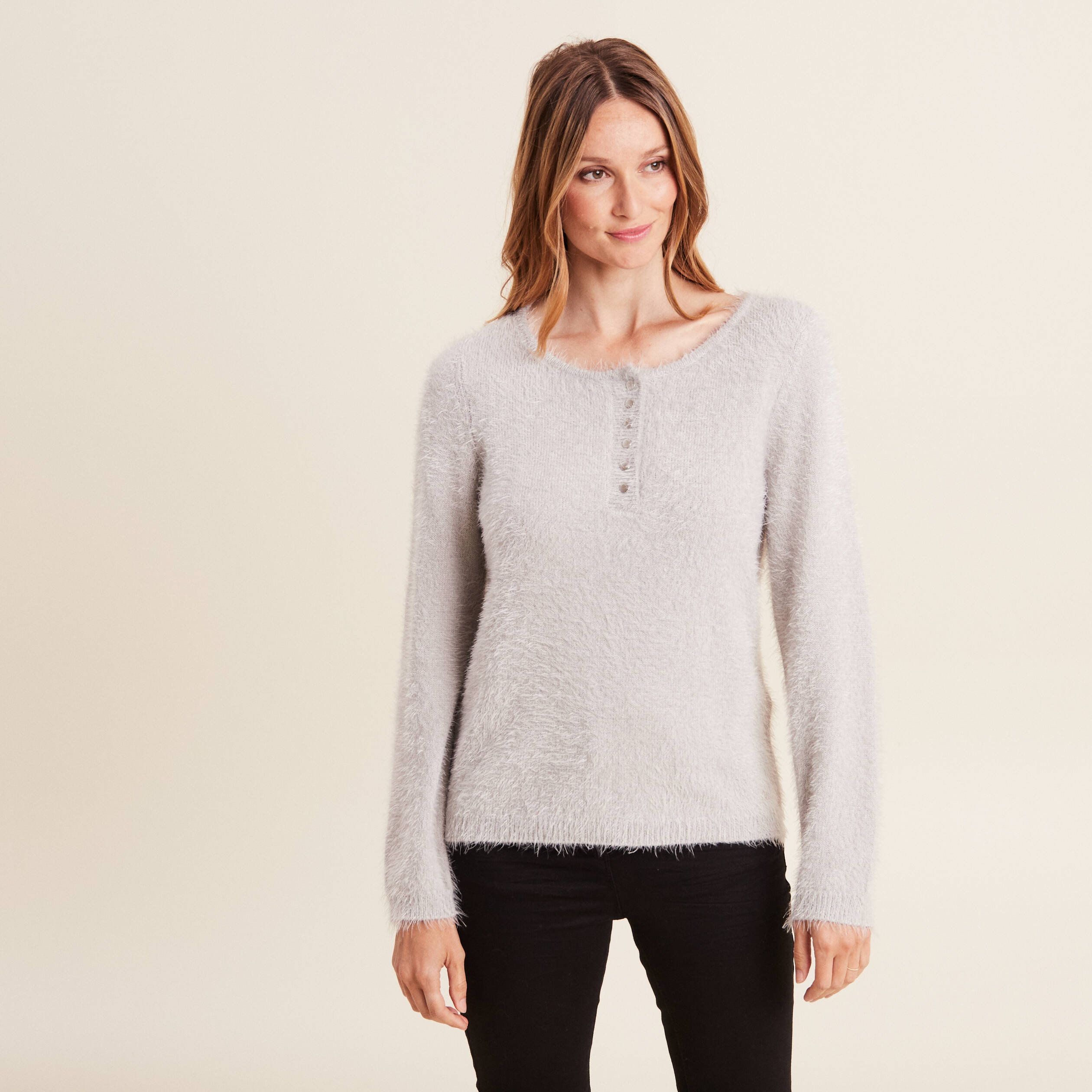 Pull manches longues gris clair femme