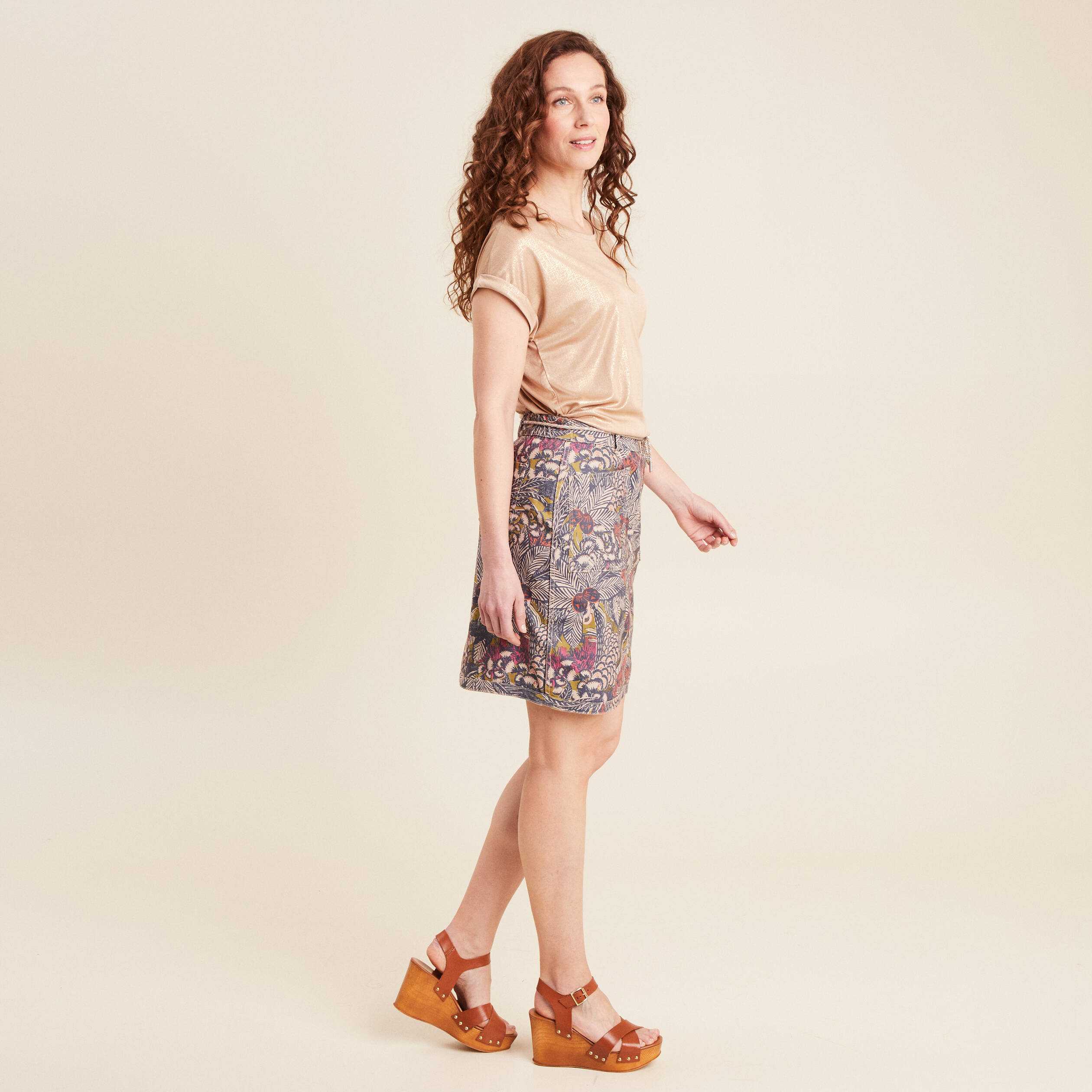 Jupe droite réversible 2 poches taupe femme