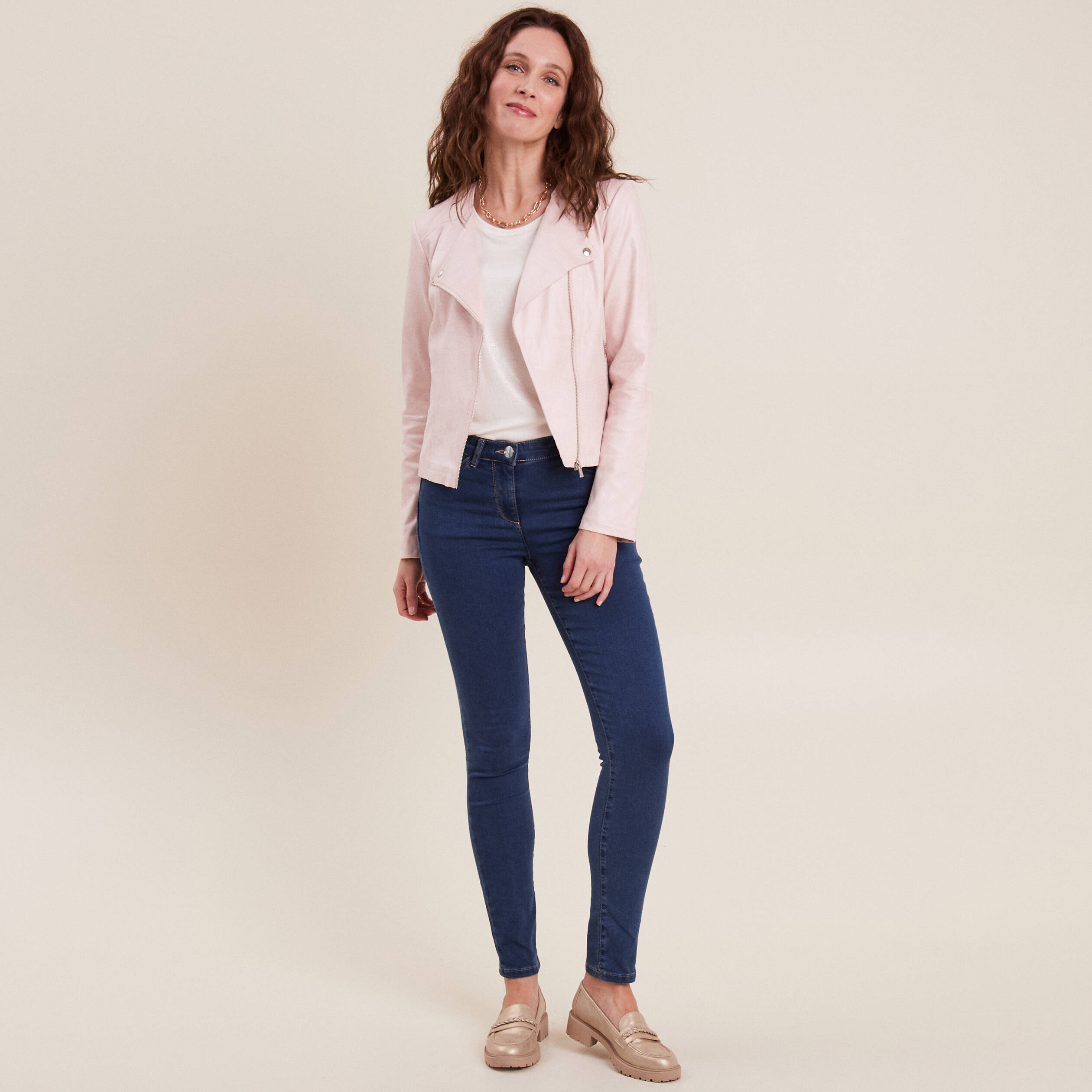 Veste droite zippée rose femme