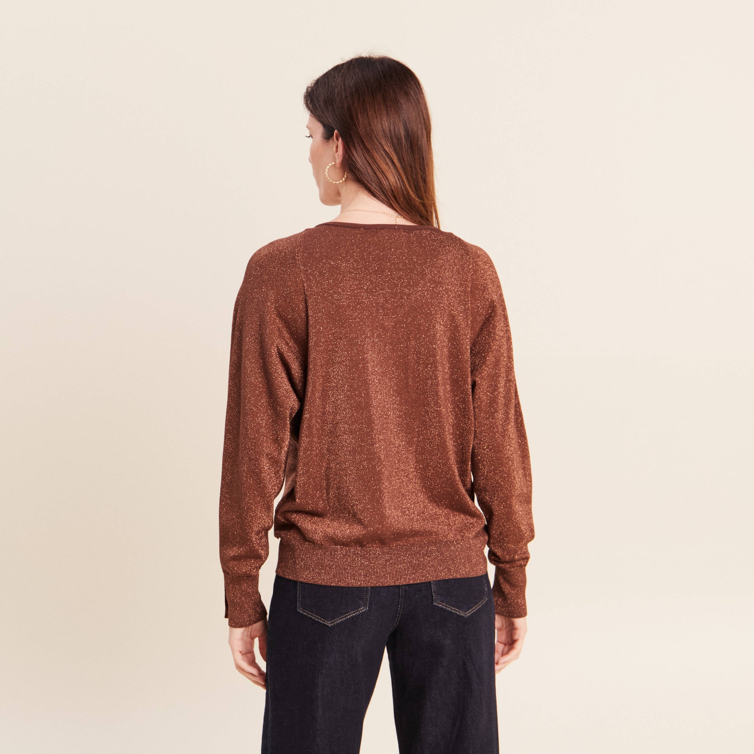 Pull manches longues marron femme