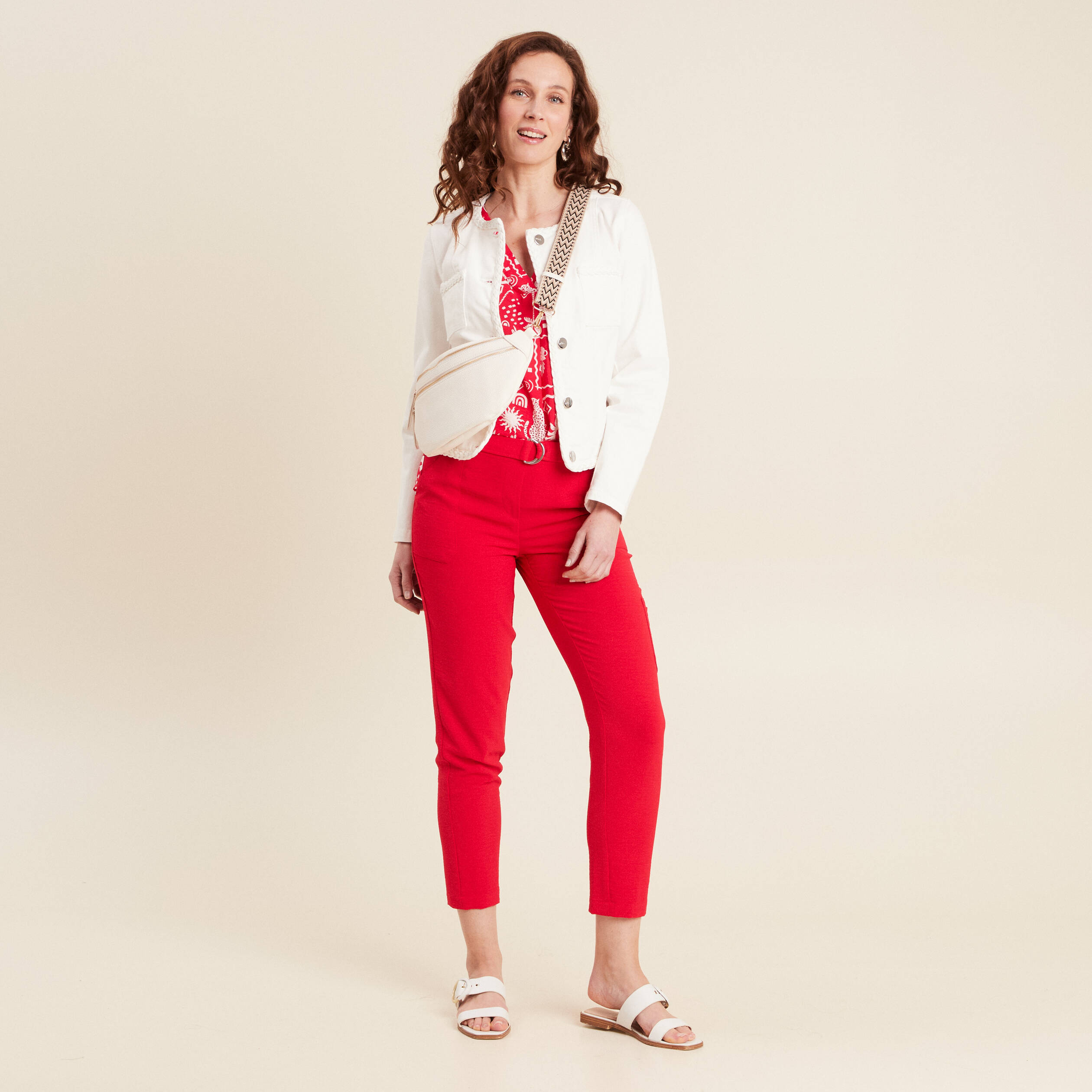 Veste en jean détails tressés blanc femme