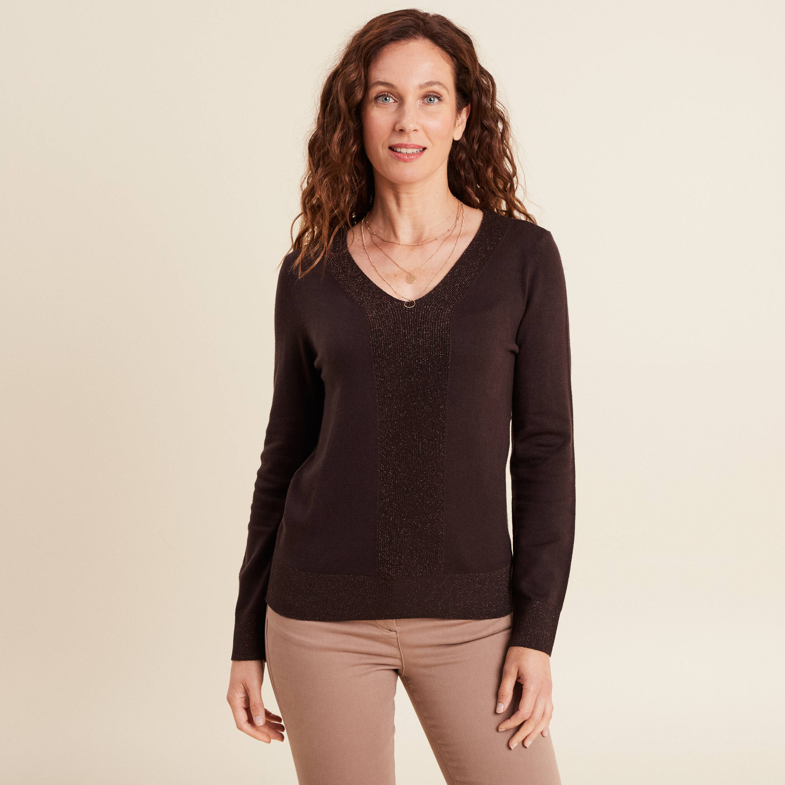 pull manches longues marron fonce femme Pull manches longues marron foncé femme