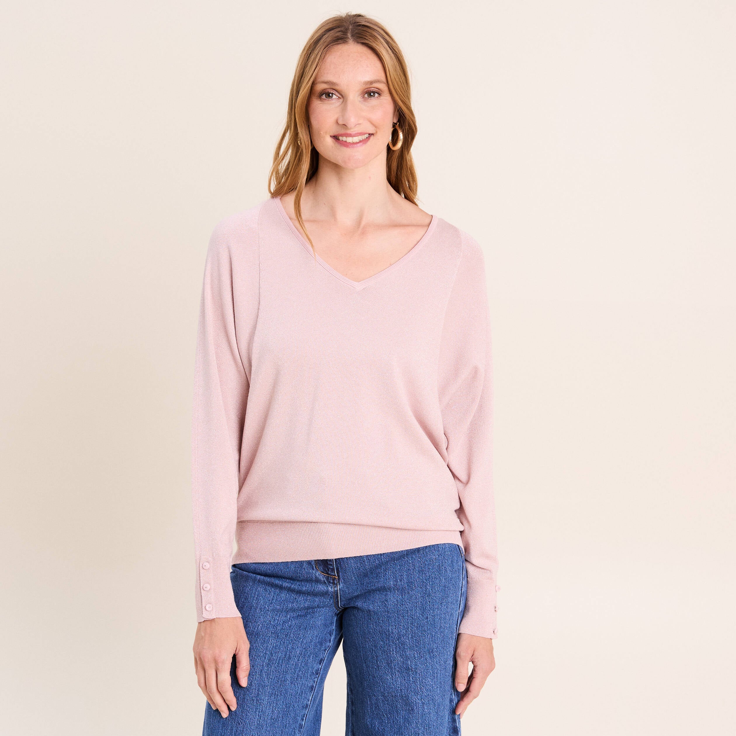 Pull manches longues rose clair femme