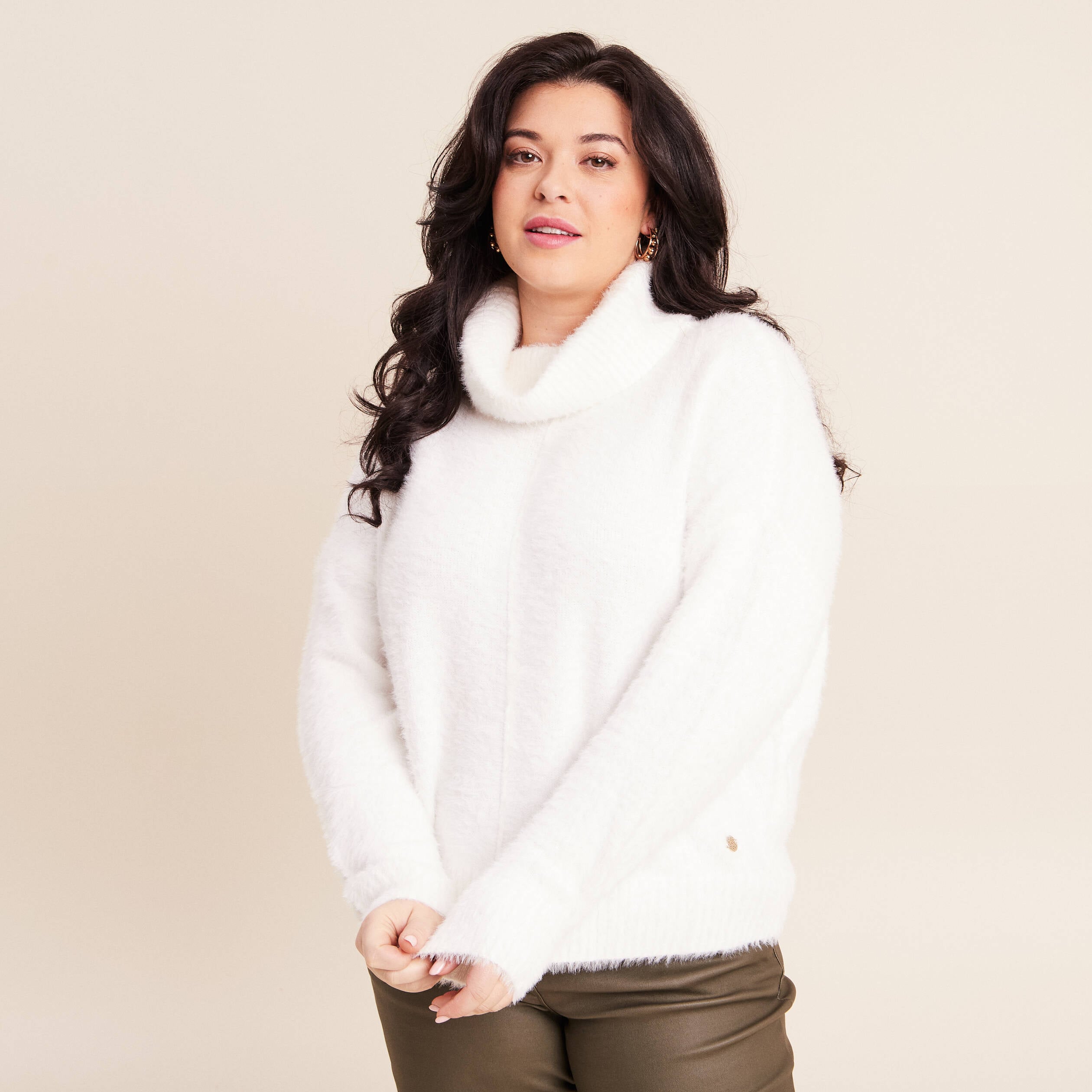 Pull manches longues ecru femme