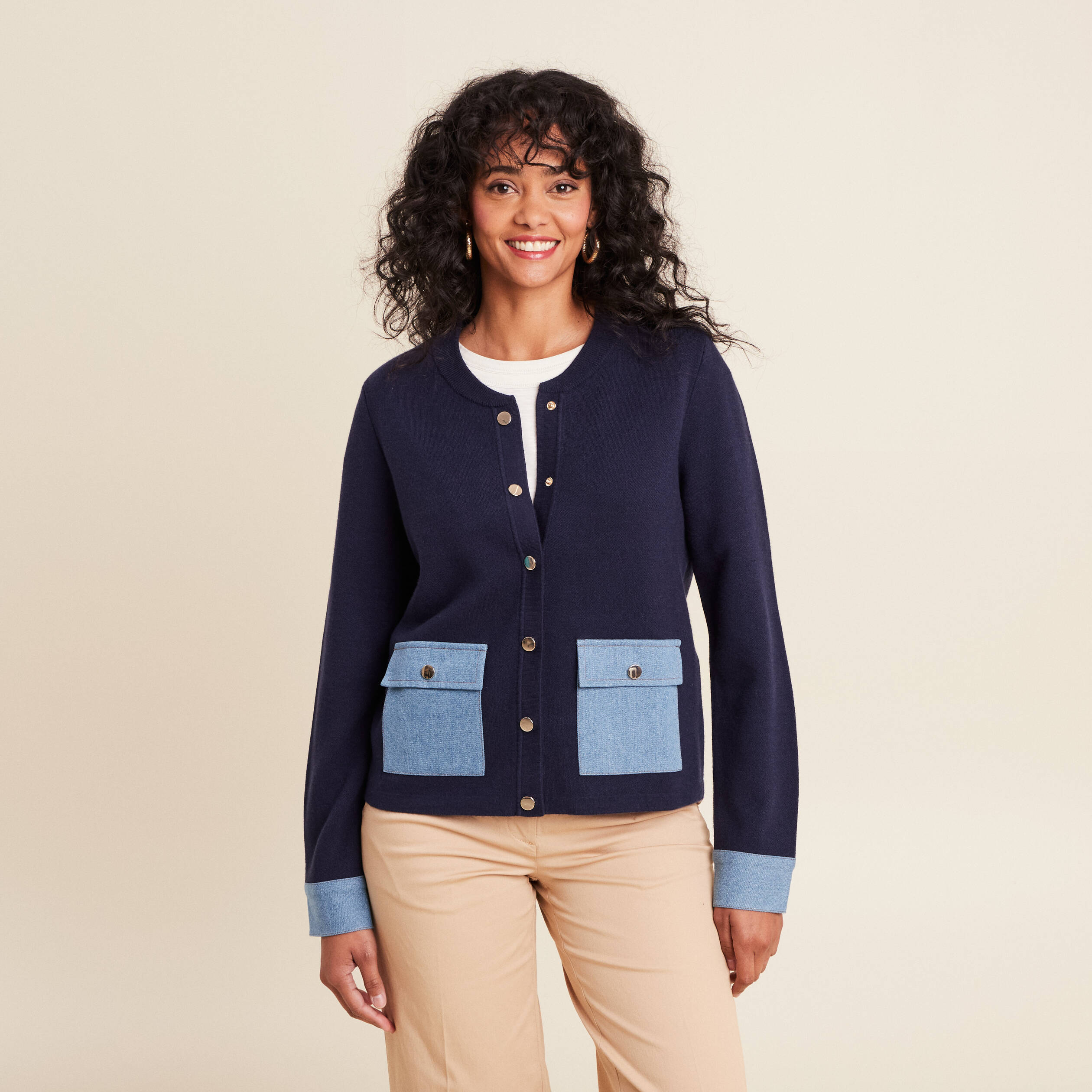gilet droit court manches longues bleu marine femme gilet droit court manches longues bleu marine femme