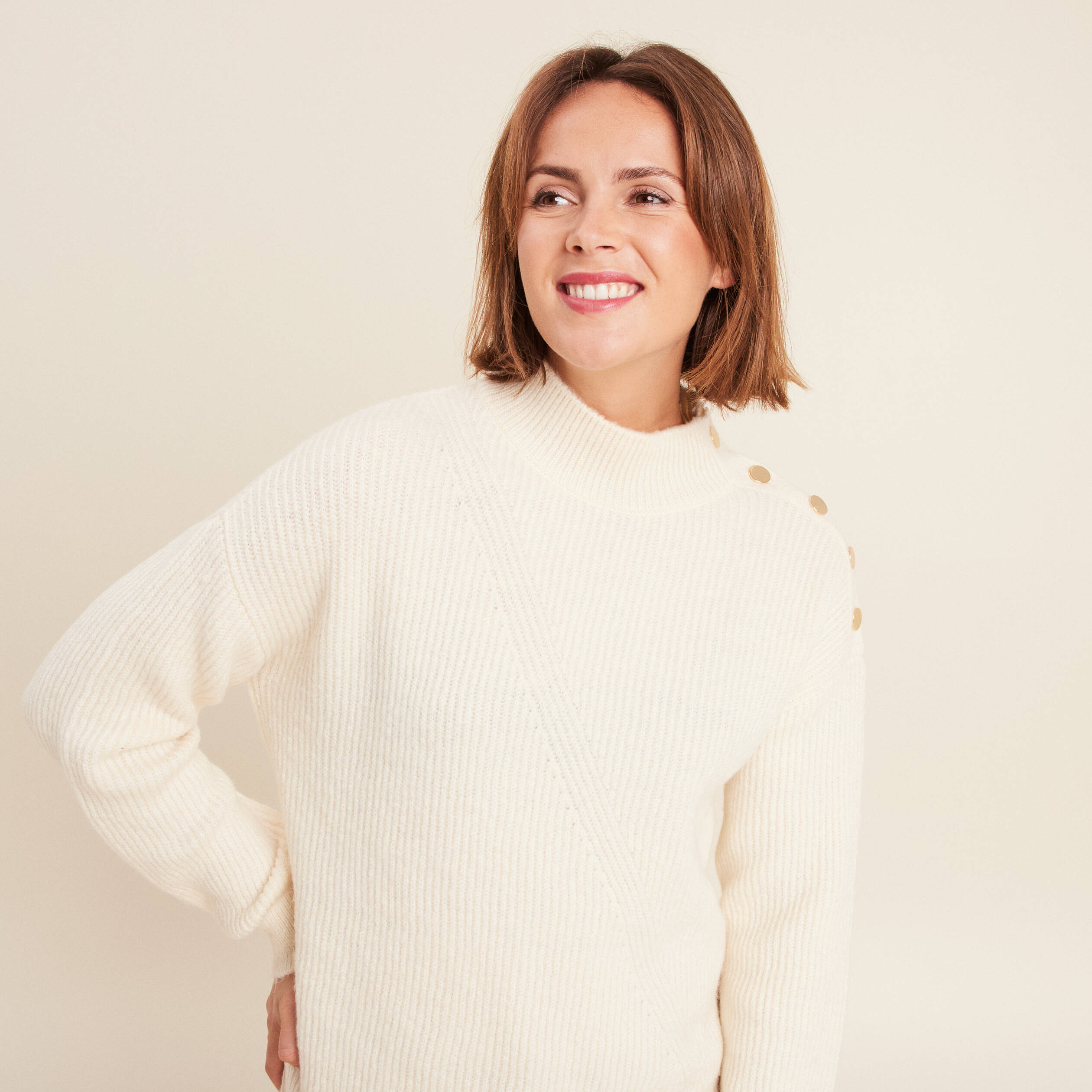 Pull manches longues ecru femme
