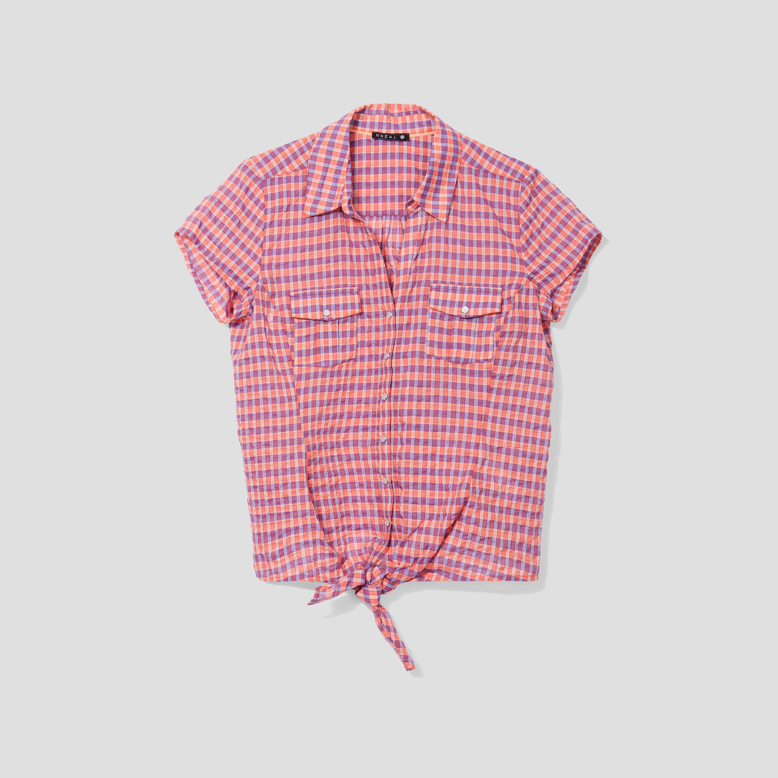 Chemise manches courtes noeud orange femme