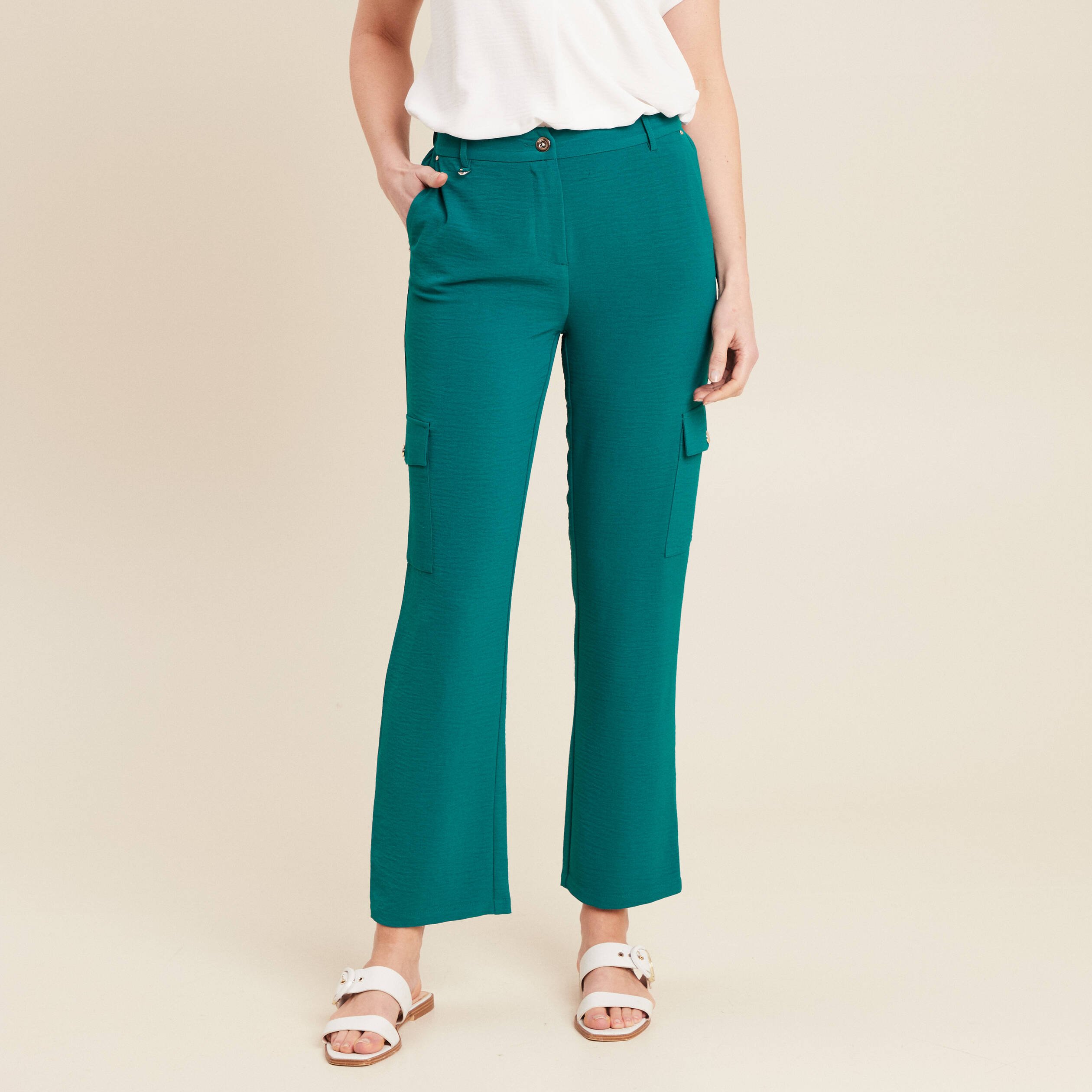 Pantalon flou cargo 7/8ème vert femme