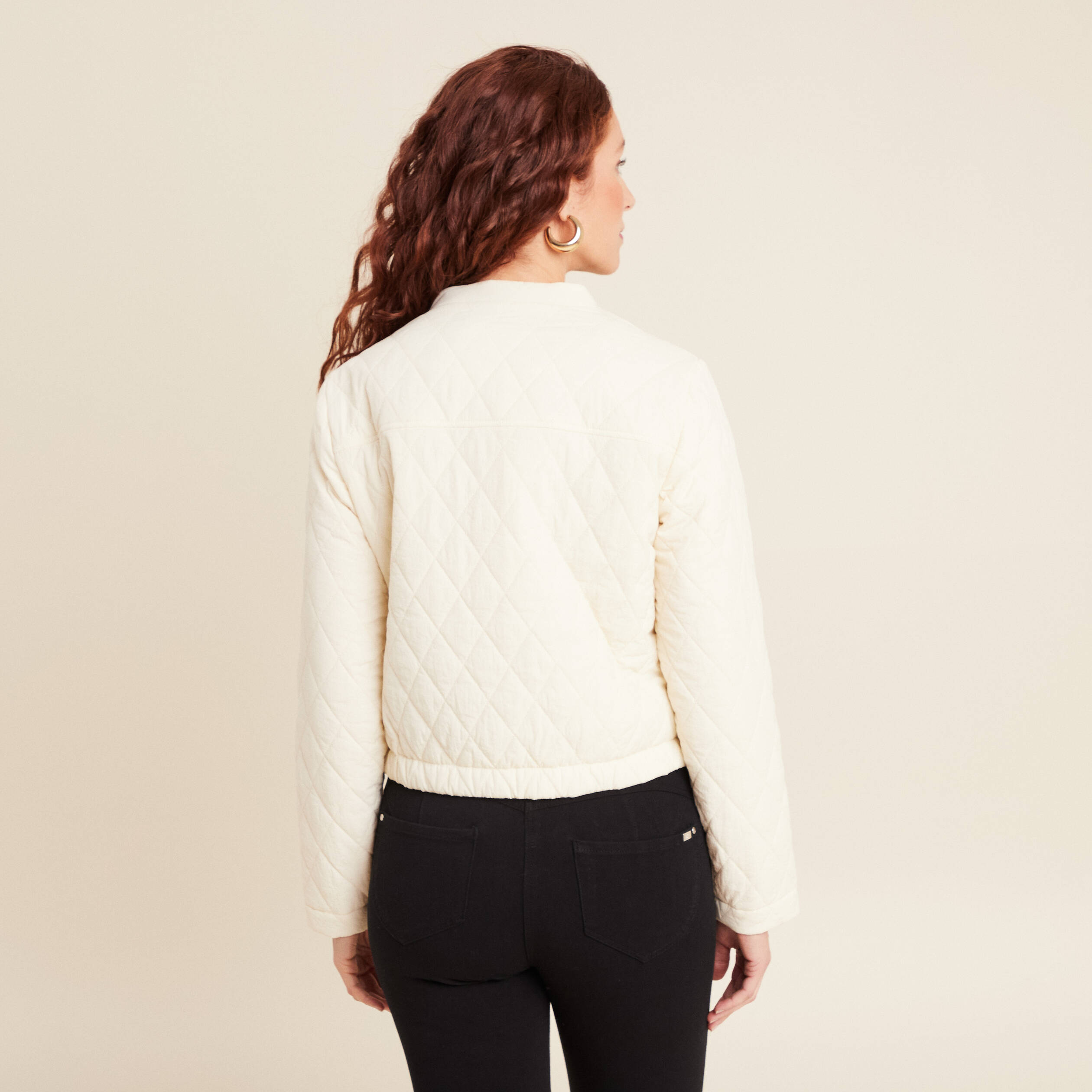 Veste matelassée boutonnée ecru femme