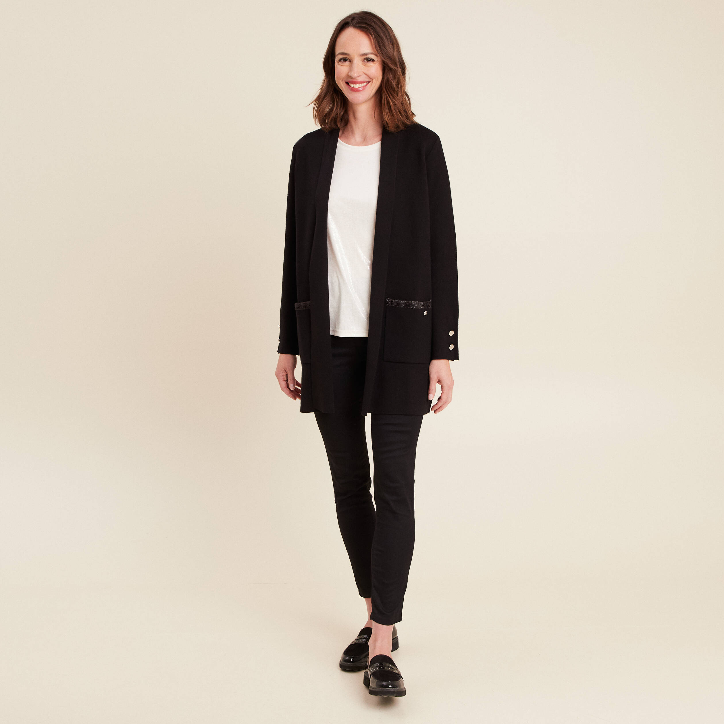 Gilet col ch&acirc;le noir femme