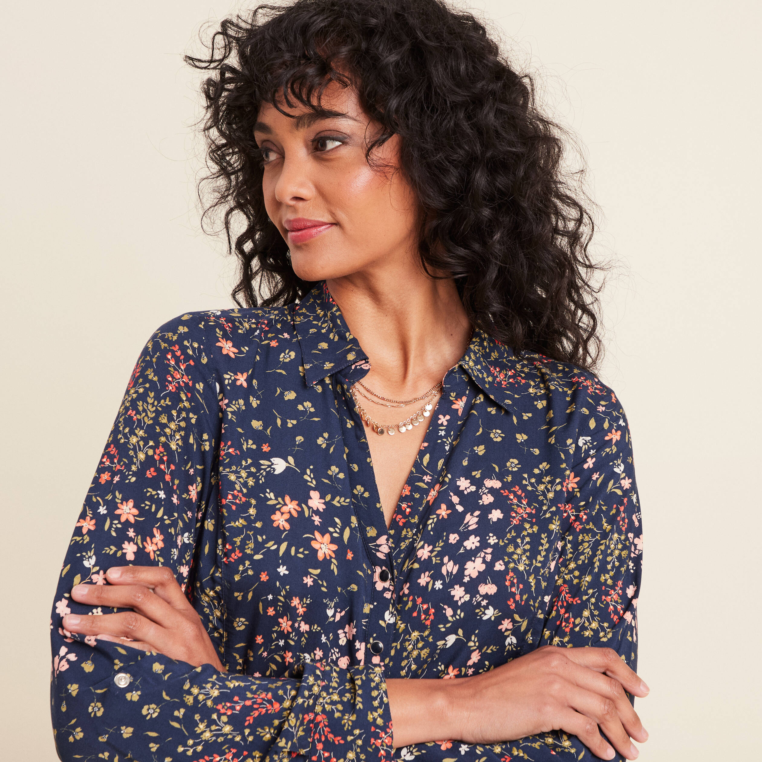 Chemise manches longues bleu marine femme