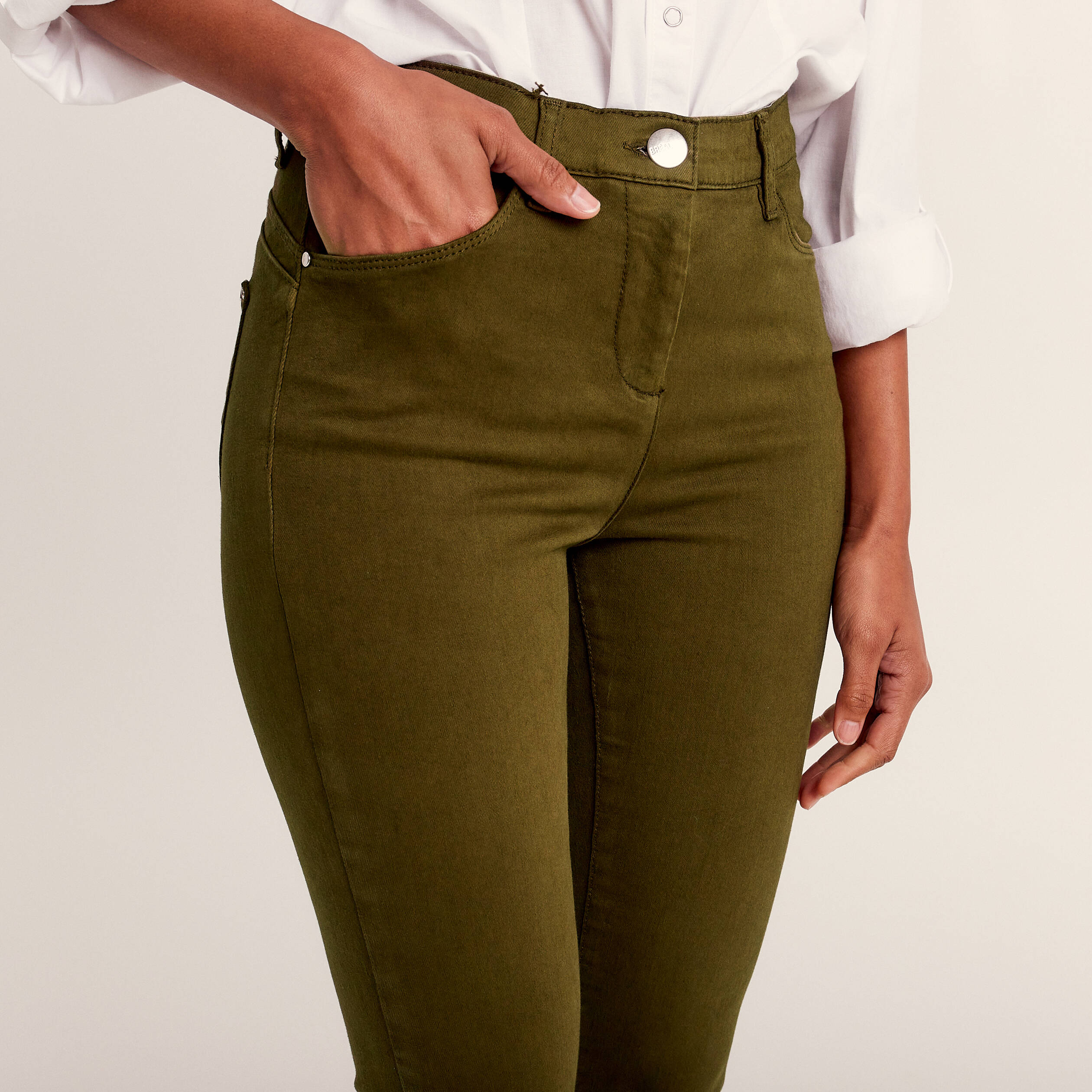 Jean magique ajuste taille standard vert kaki femme Breal