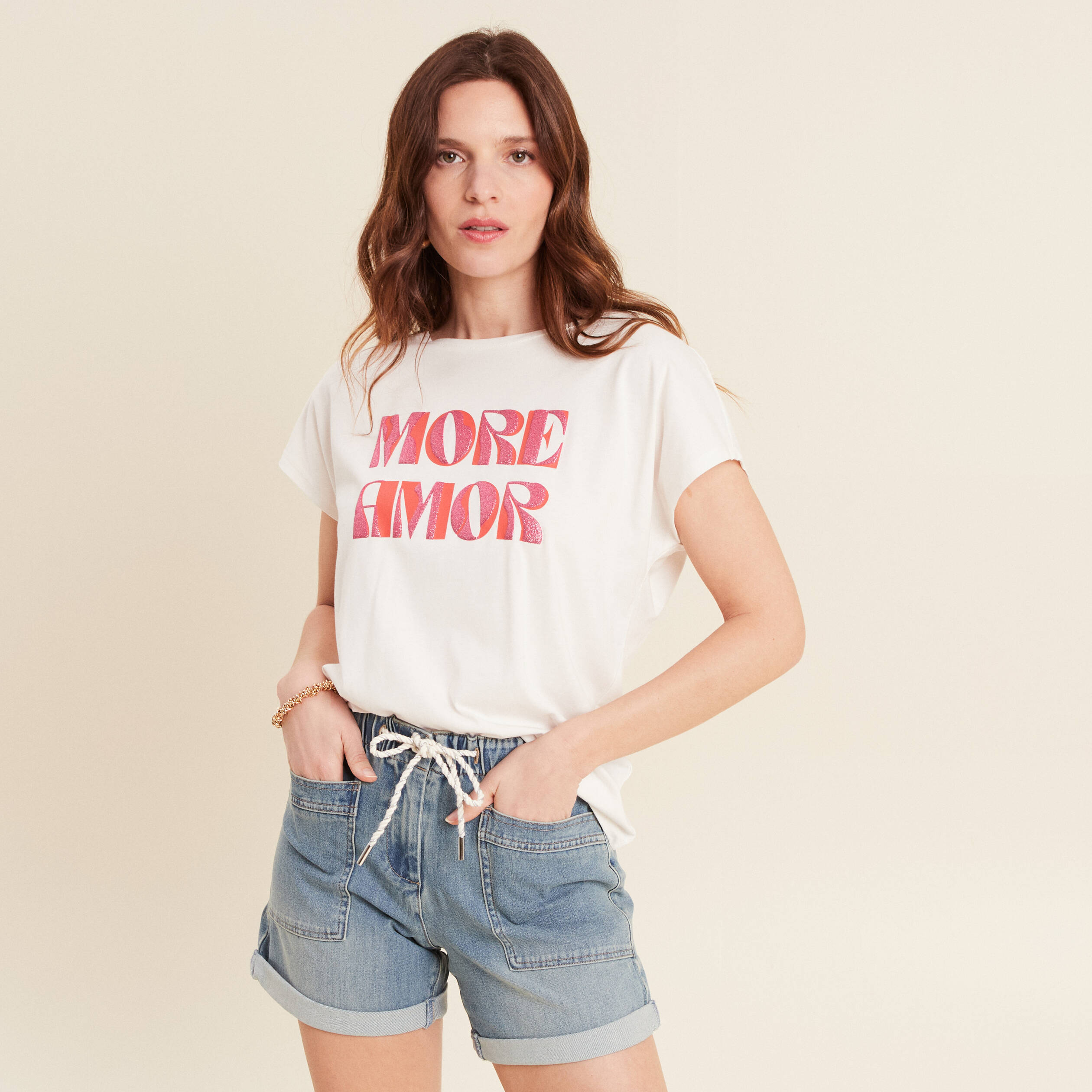 t shirt manches courtes ecru femme T-shirt manches courtes ecru femme