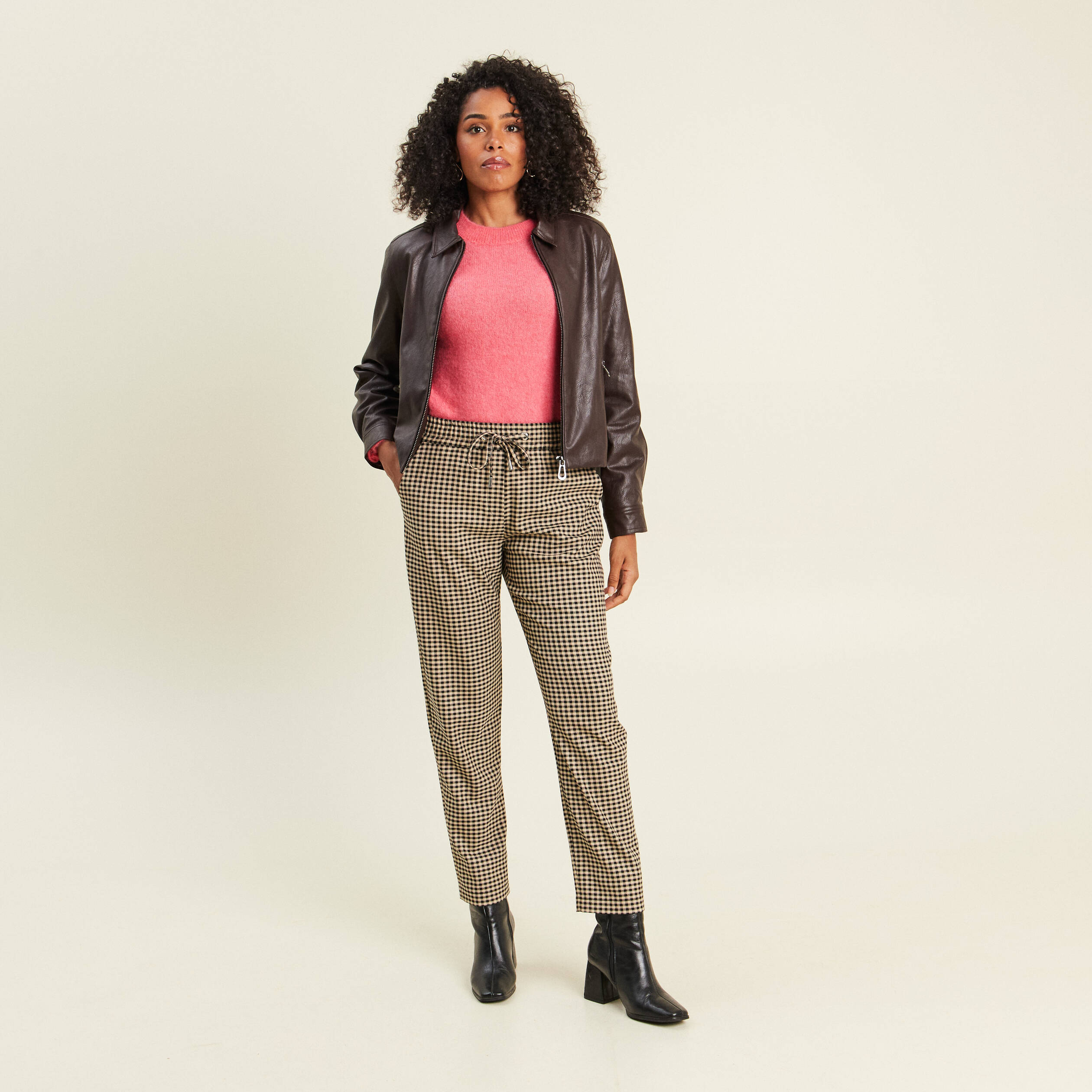 Pull col rond rose framboise femme
