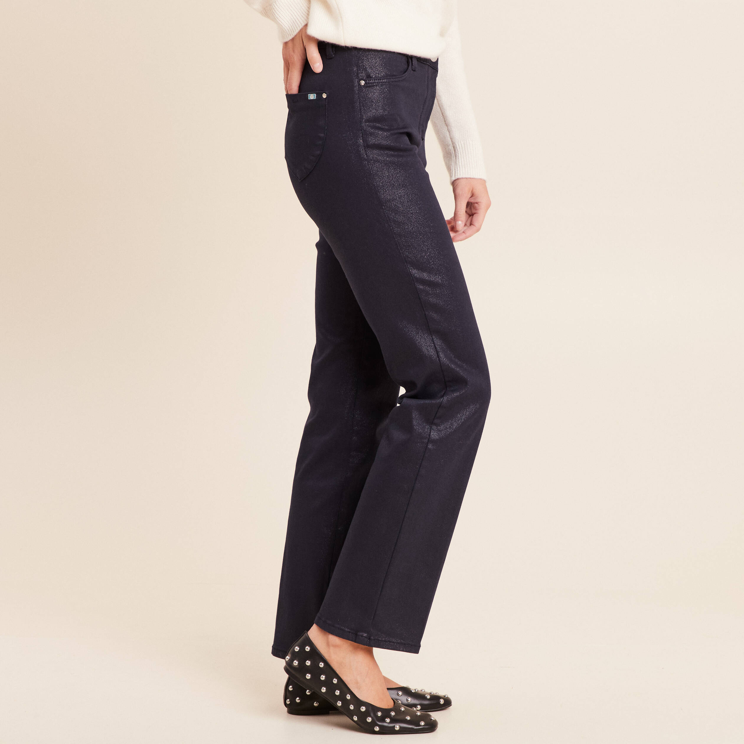 Pantalon magique L'Unique effet brillant bleu marine femme