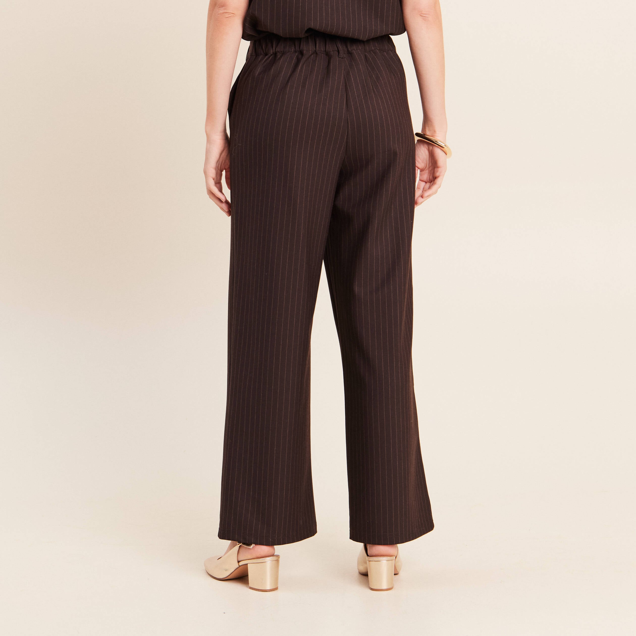 Pantalon large 7/8&egrave;me marron femme